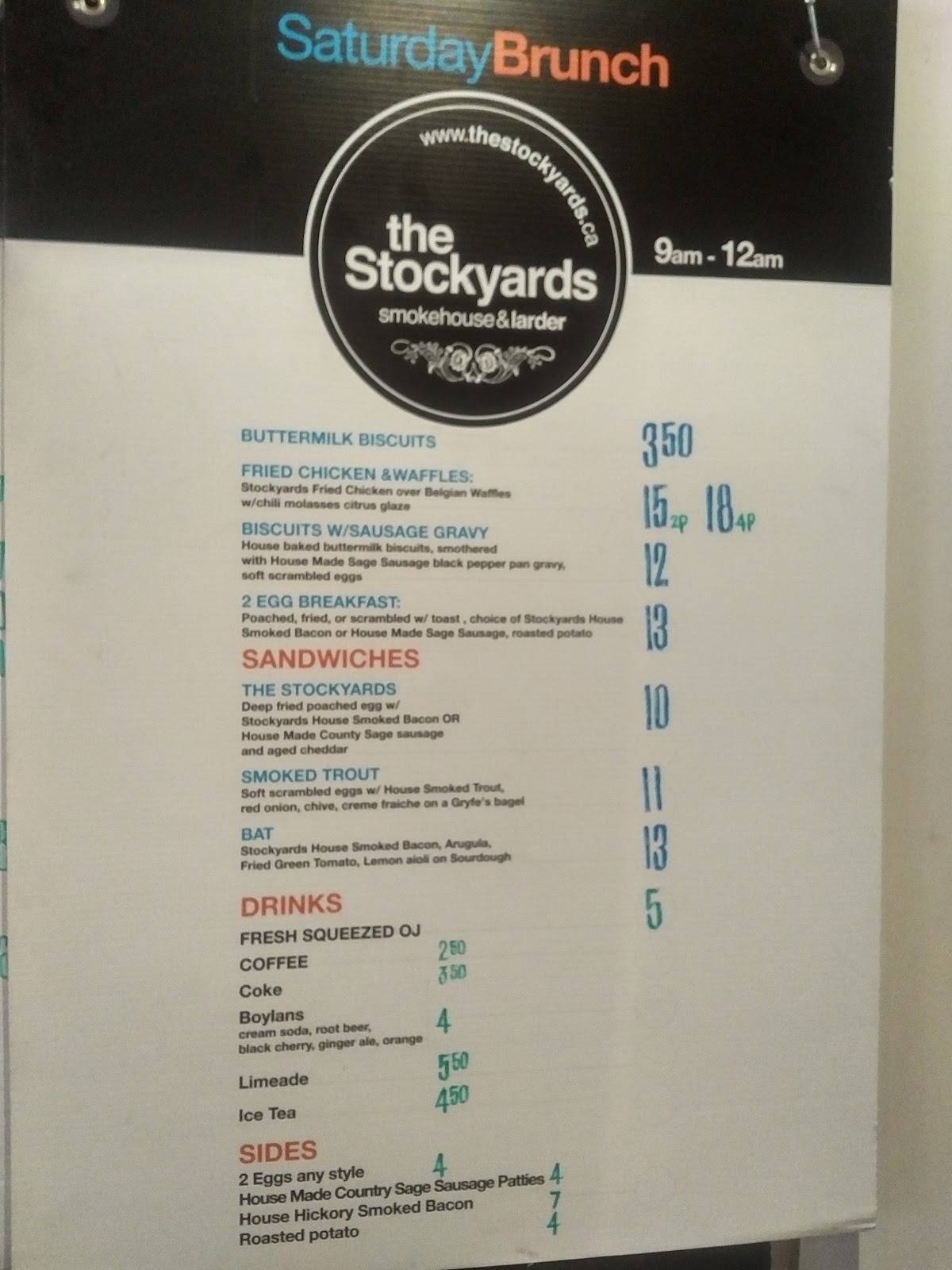 Menu at The Stockyards Smokehouse & Larder BBQ, Toronto