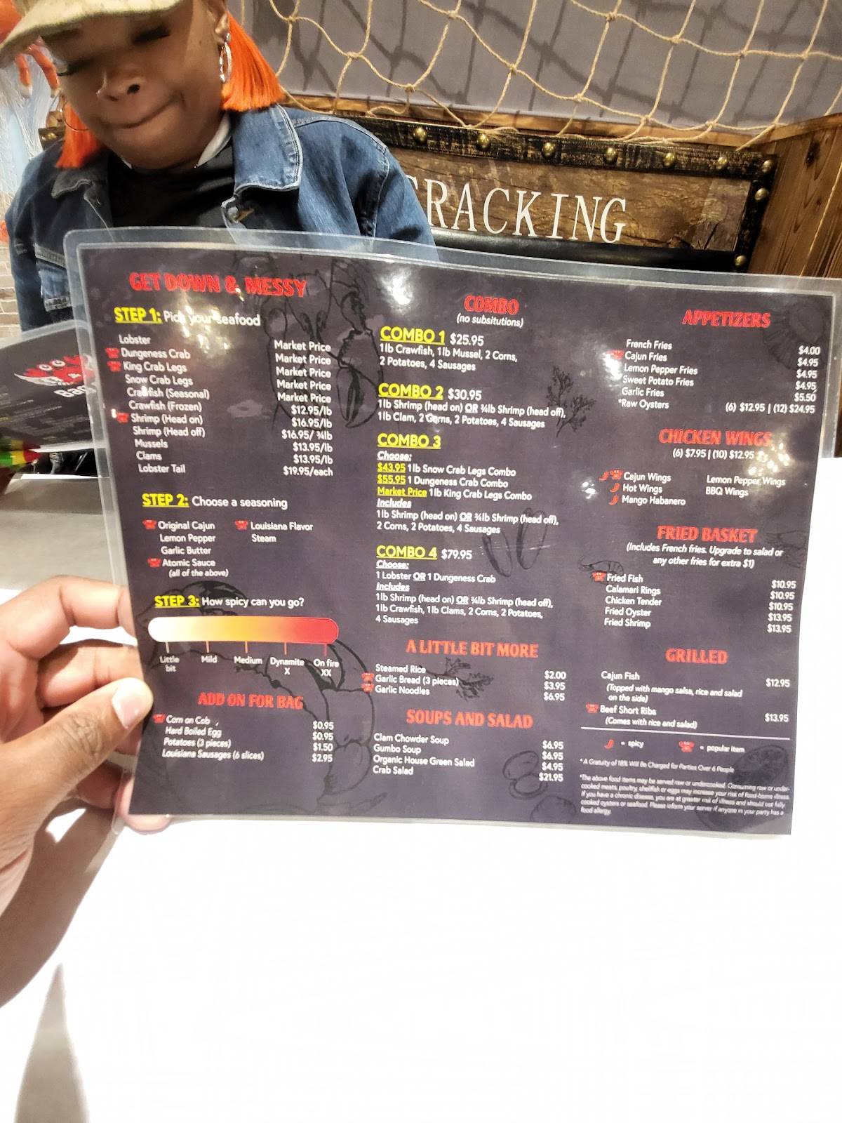 Menu at Bag O' Crab restaurant, Vallejo