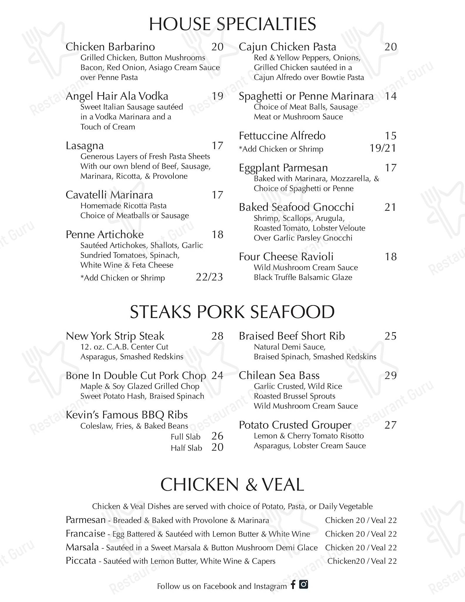 Menu at Barbarino's Restaurant, Olmsted Falls