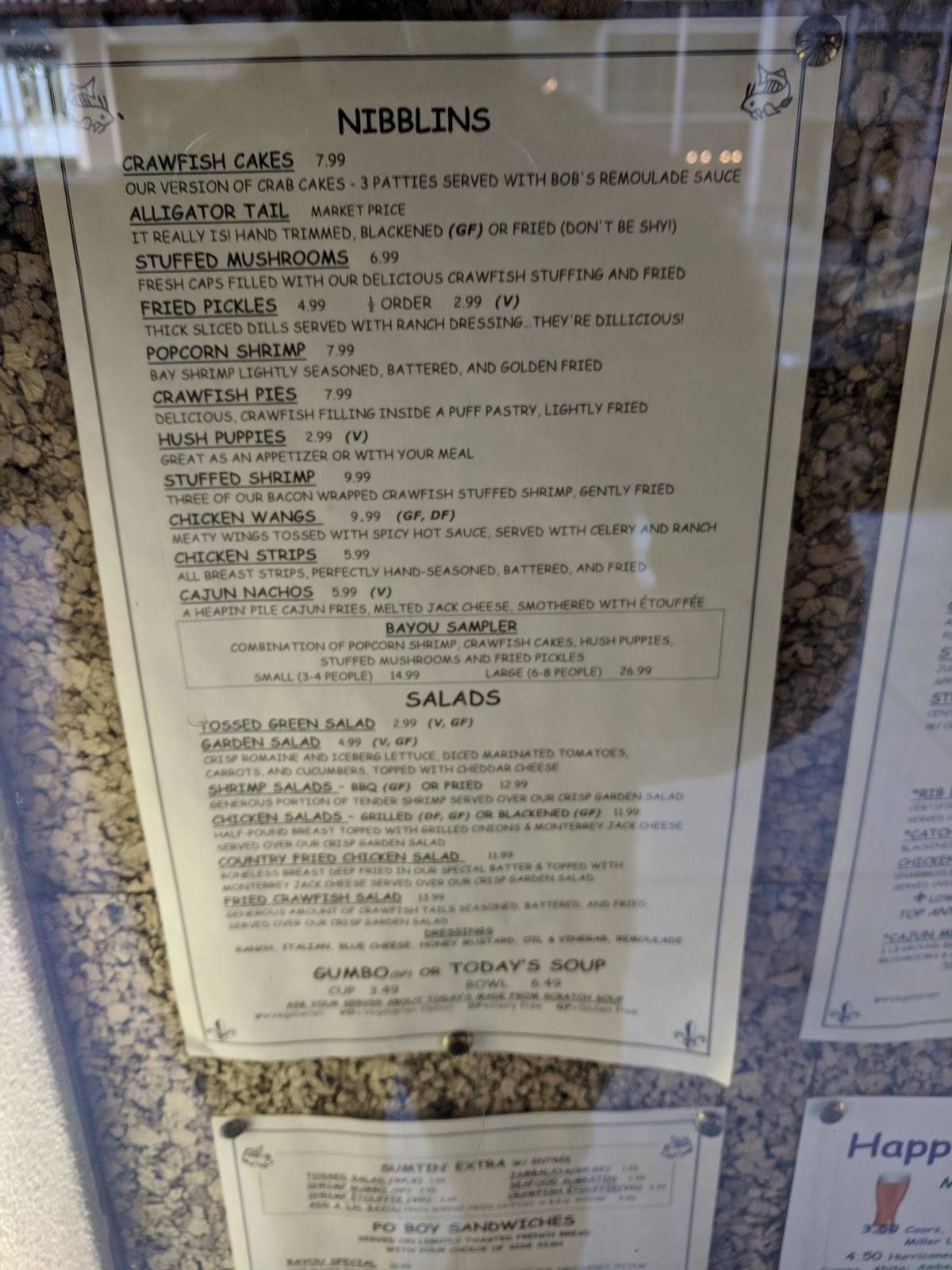 Menu at Bayou Bob's pub & bar, Denver