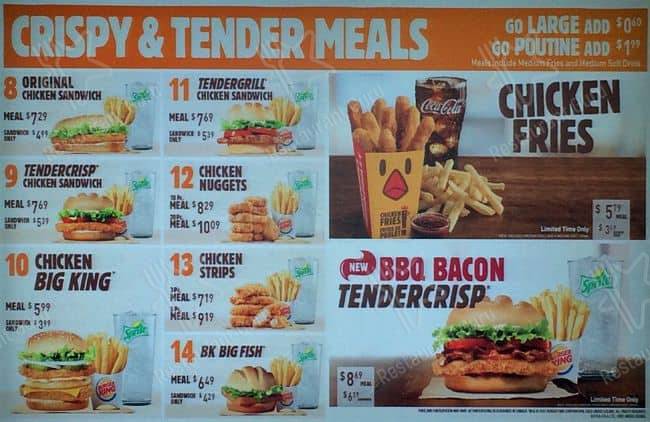 Tableau de menu Burger King 2023