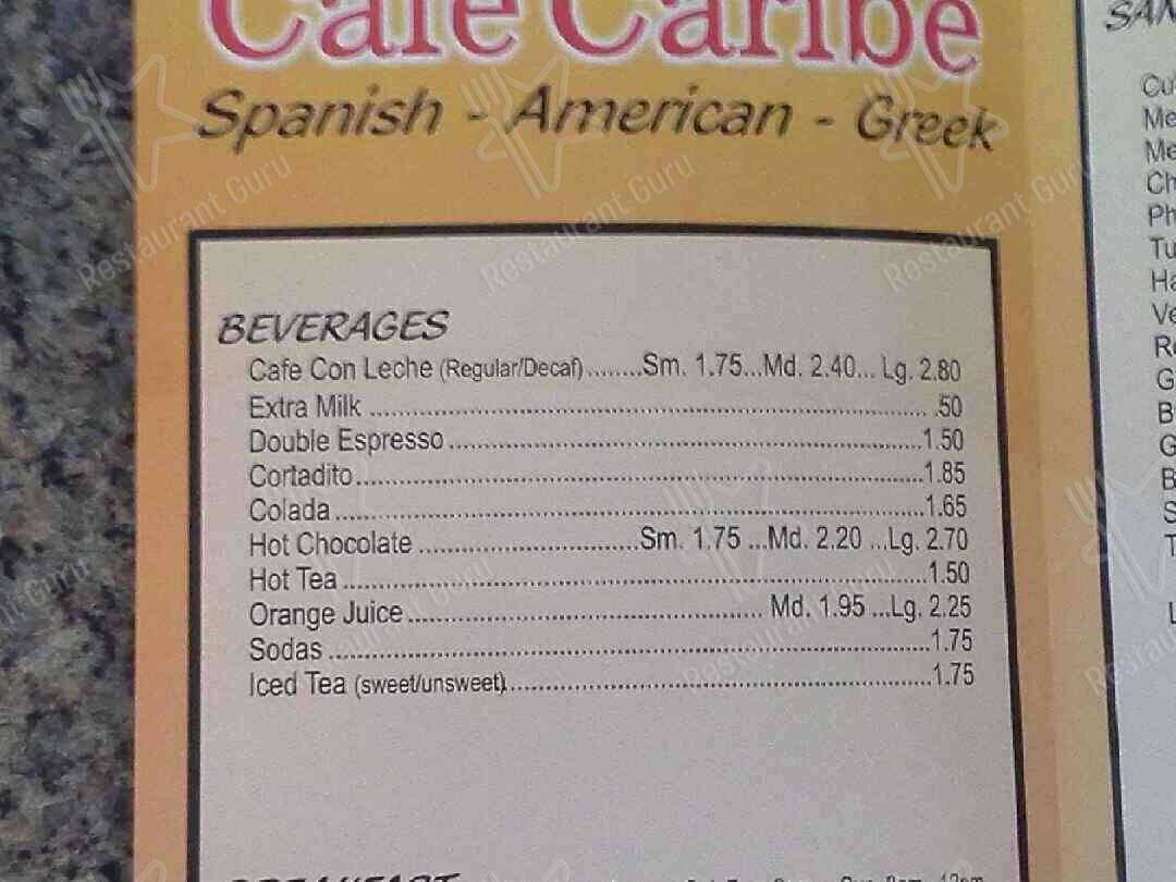 Carta de Cafe Caribe