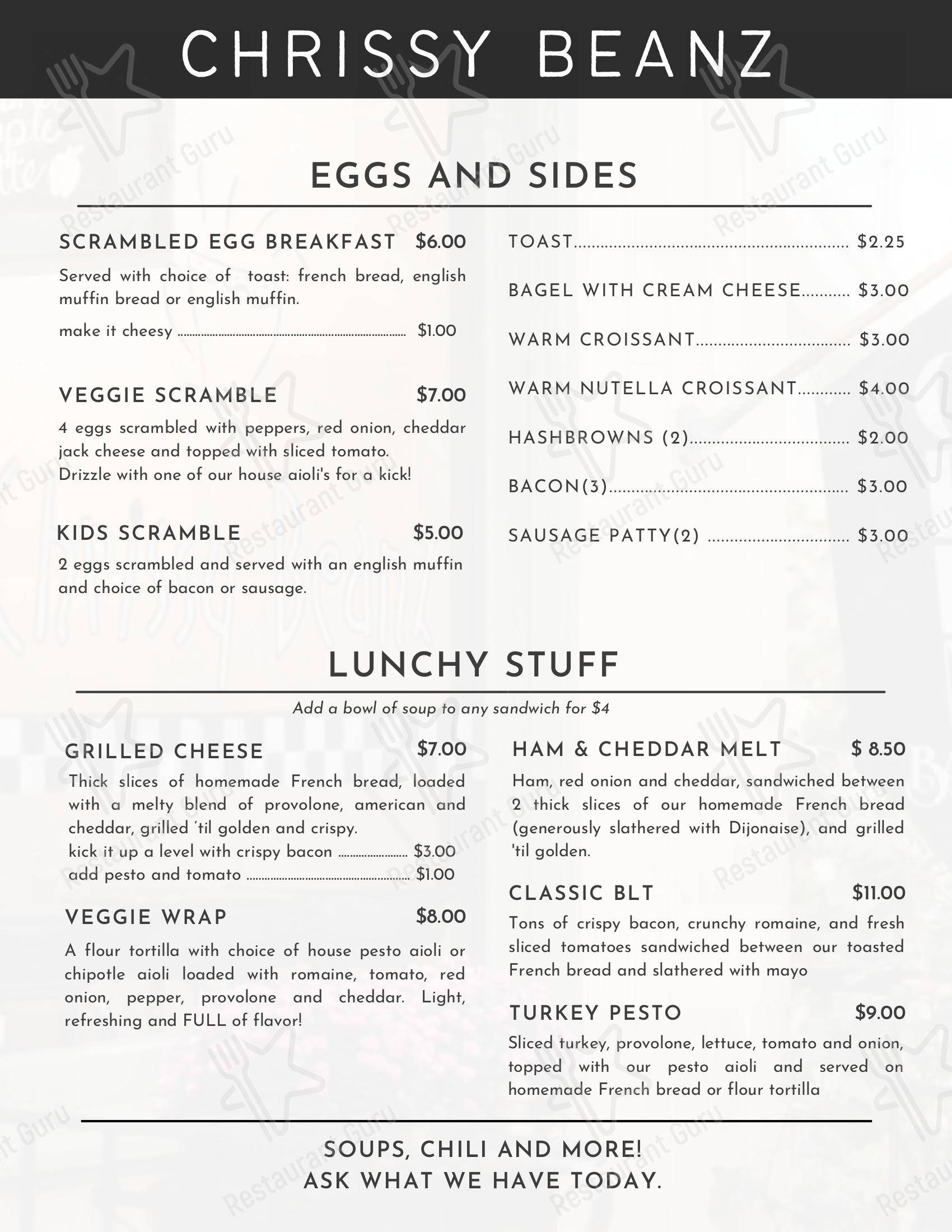 Menu at Chrissy Beanz Bakery & Café Sackets Harbor, Sackets Harbor