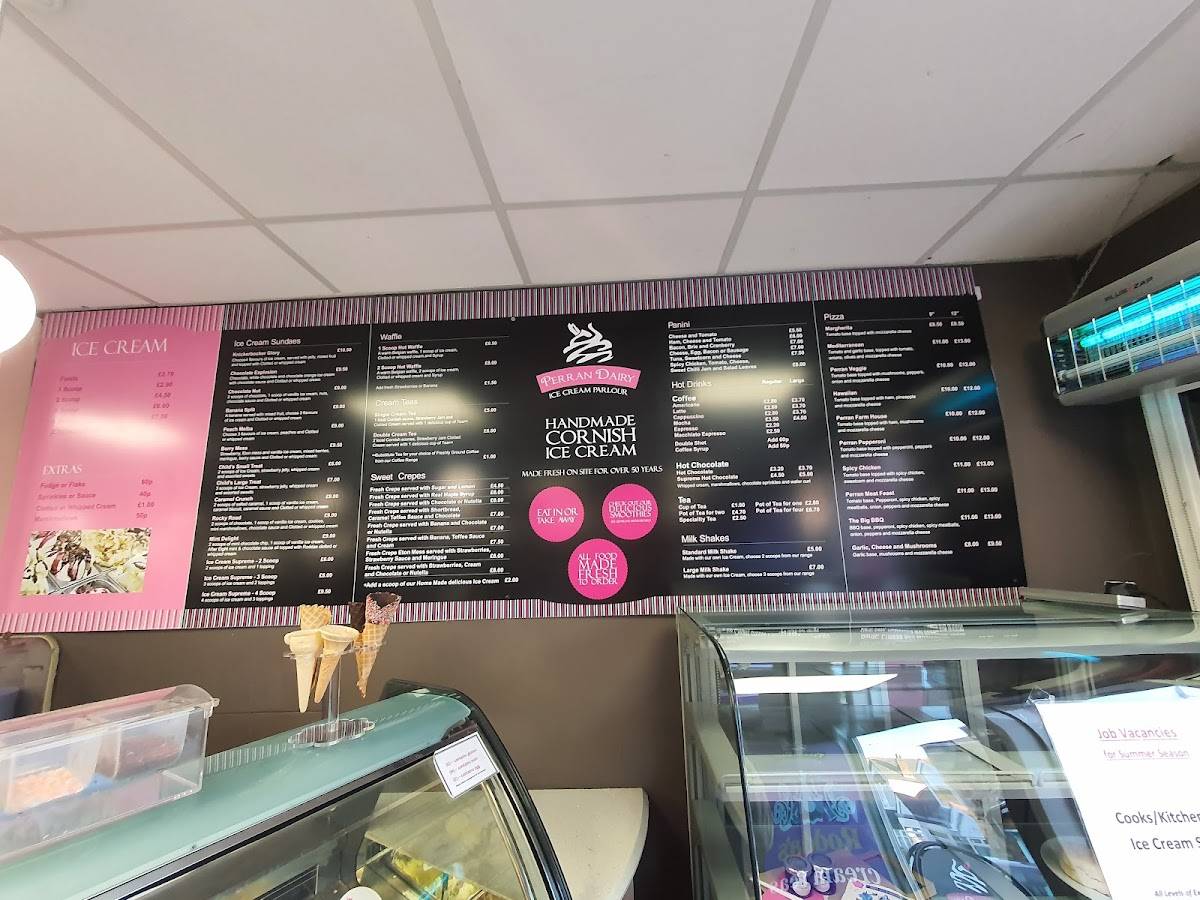 Menu at Perran Dairy Ice Cream Parlour pizzeria, Perranporth