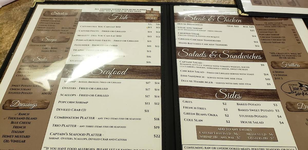 Menu at Catfish House restaurant, Ocilla