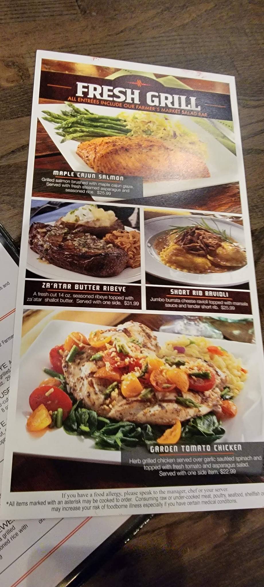 Menu at Charlie Brown's Fresh Grill steakhouse, Scotch Plains