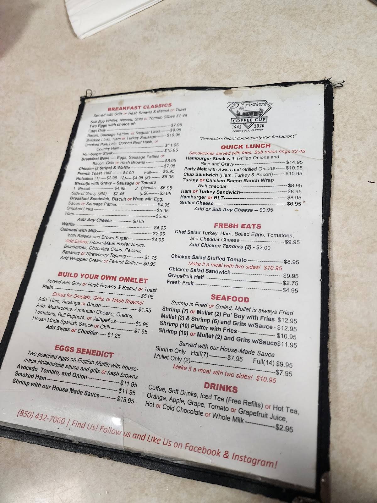 Menu at Coffee Cup Restaurant, Pensacola