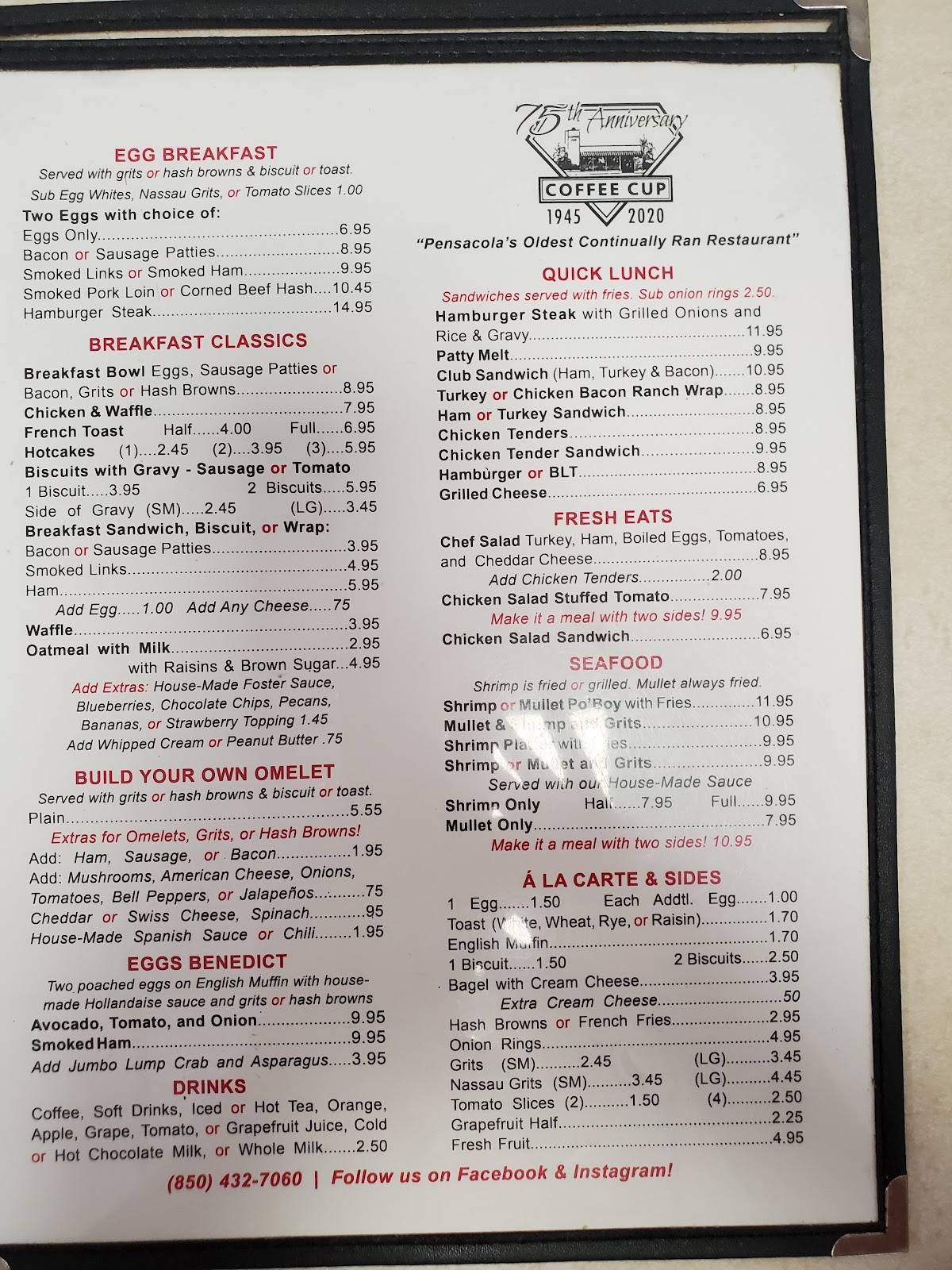 Menu at Coffee Cup Restaurant, Pensacola