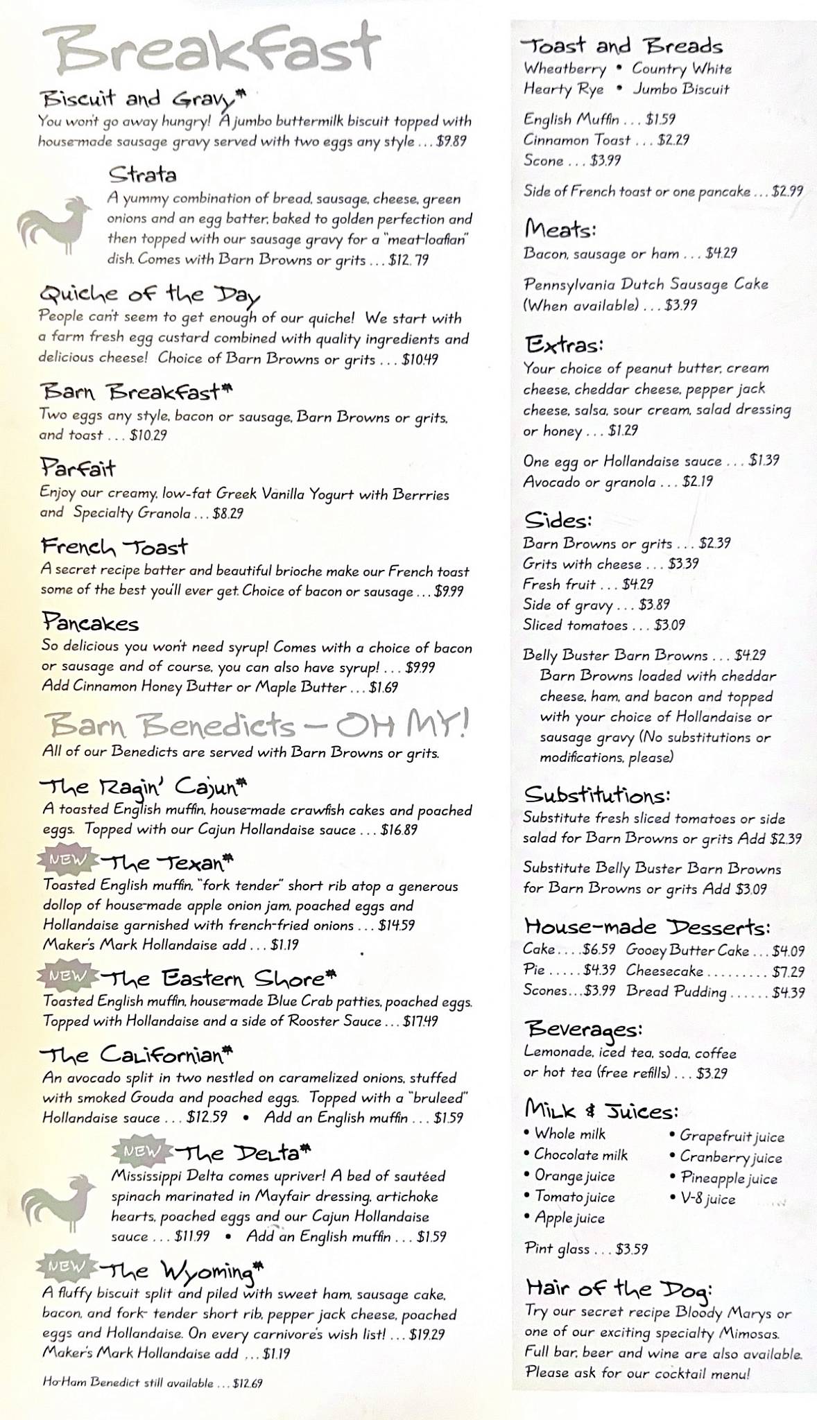 Menu at The Barn, St. Louis, Sappington Rd