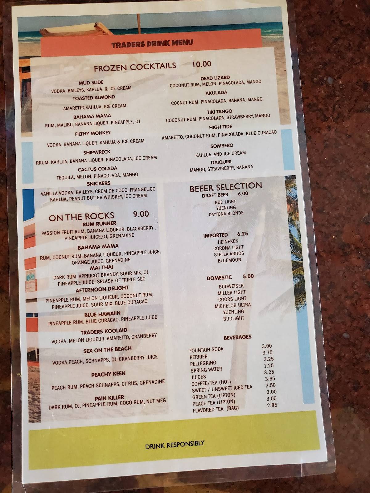 Menu at Traders Restaurant & Tiki Lounge, Daytona Beach