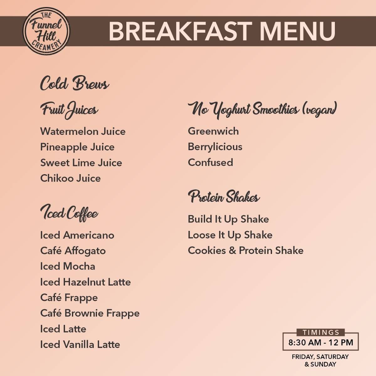 Menu at The Funnel Hill Creamery, Hyderabad, Mathur Rd