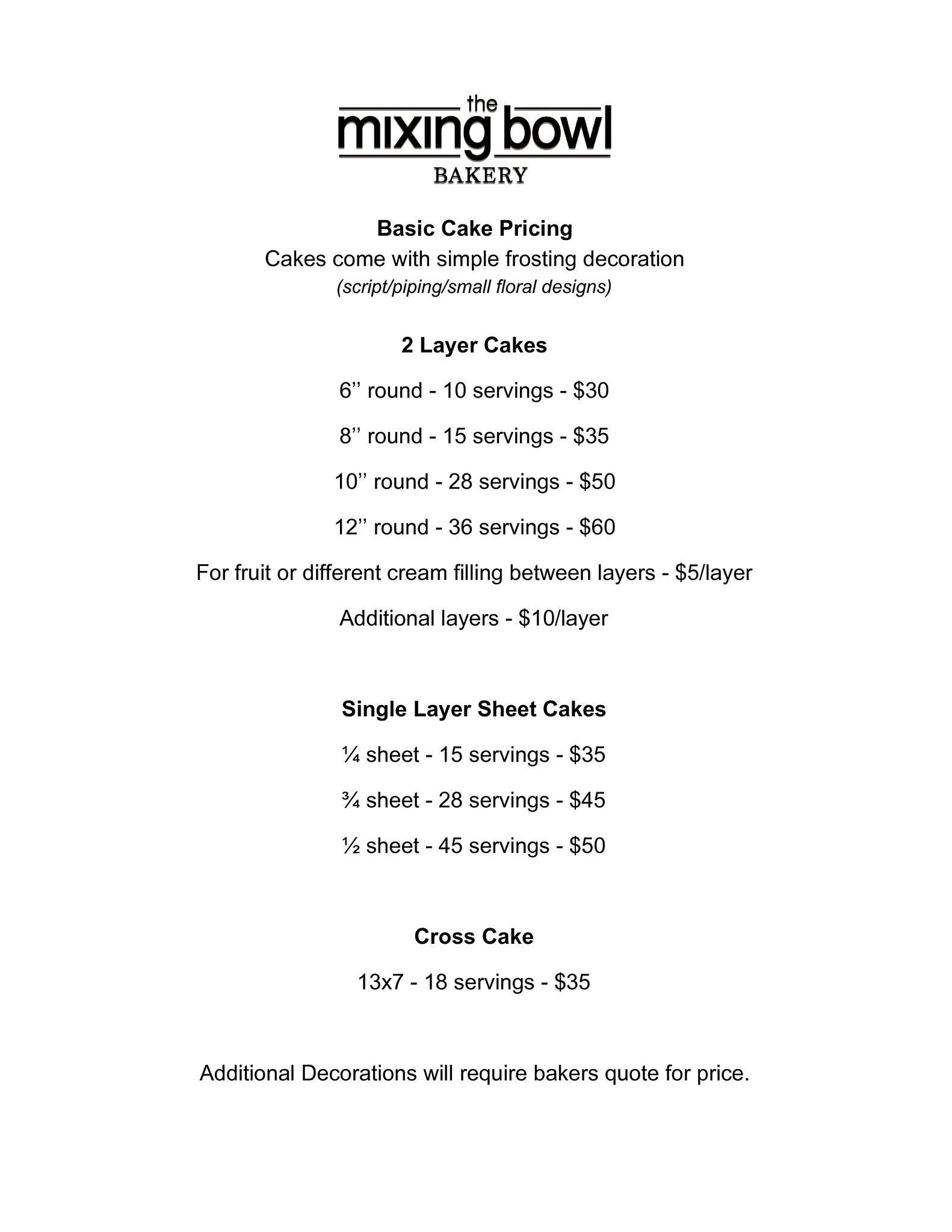 Menu at The Mixing Bowl desserts, Waverly