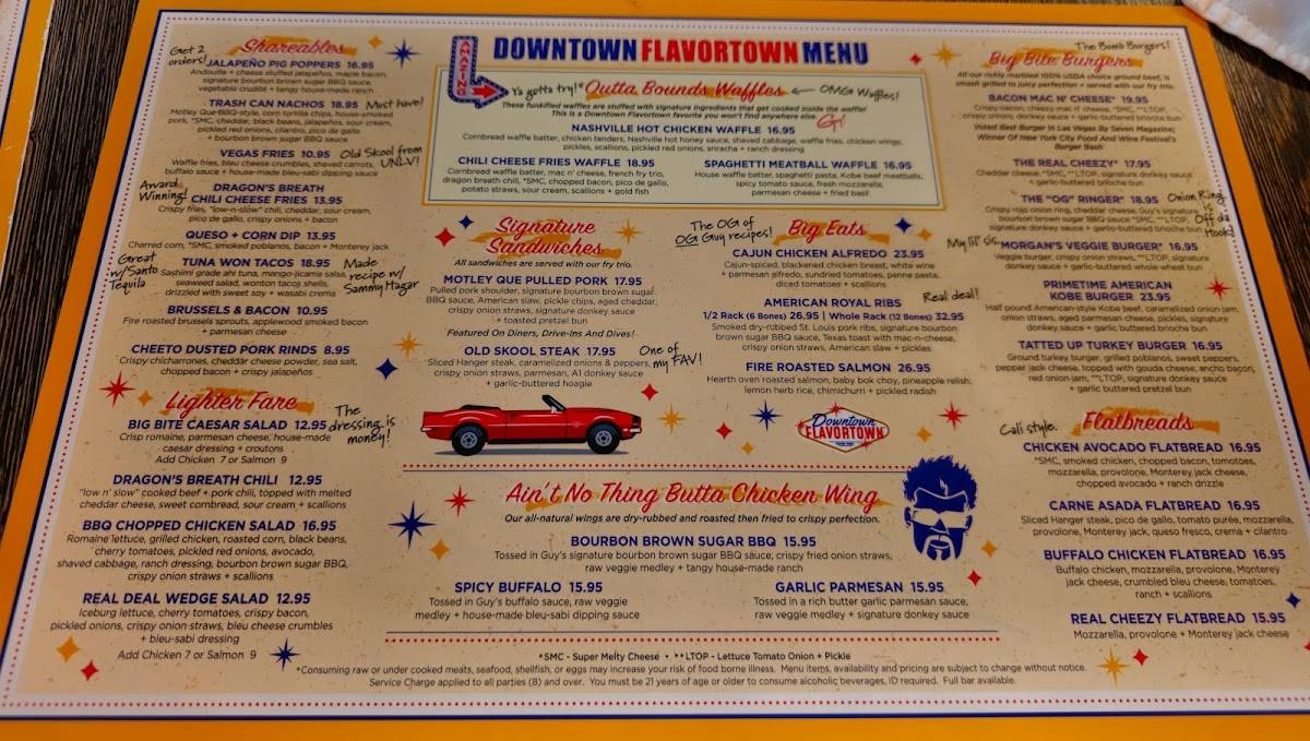 Menu at Downtown Flavortown restaurant, Pigeon