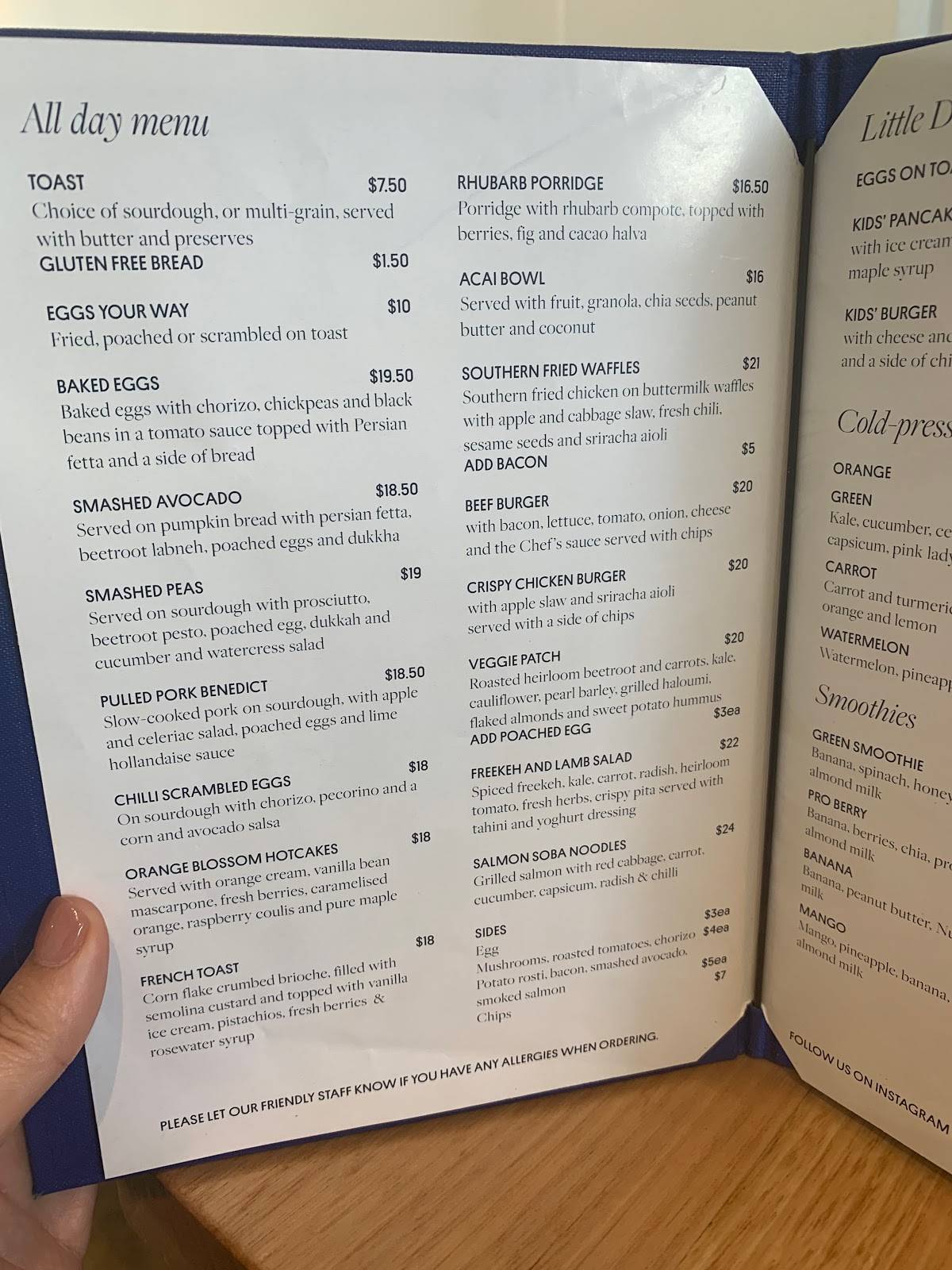 Menu at Drip Cafe, Cheltenham