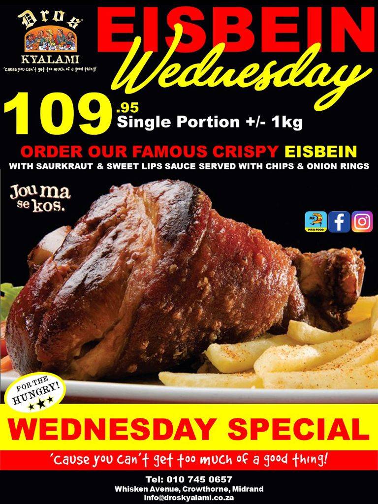 Menu at Dros Kyalami restaurant, Midrand