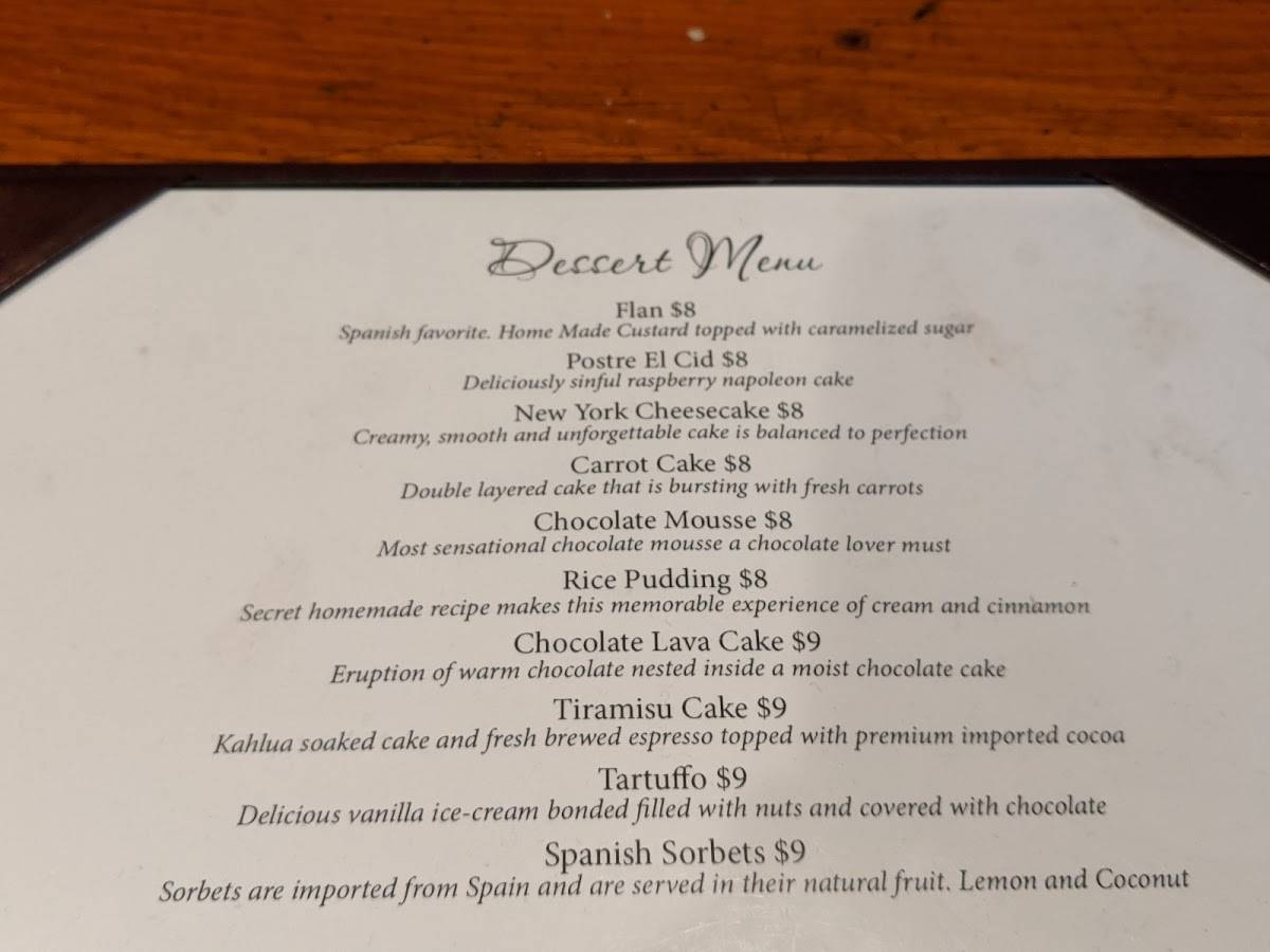 Menu at EL CID restaurant, Paramus
