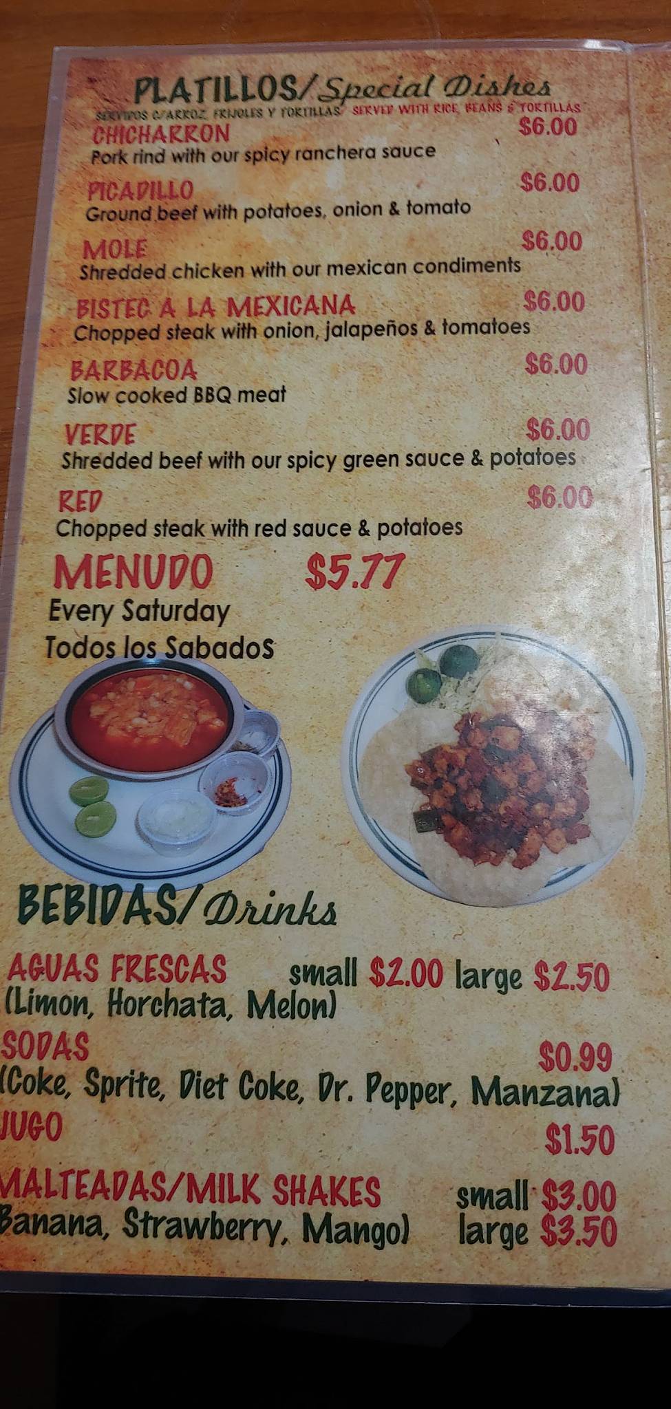 Menu at El Taquito restaurant, El Paso, Airway Blvd