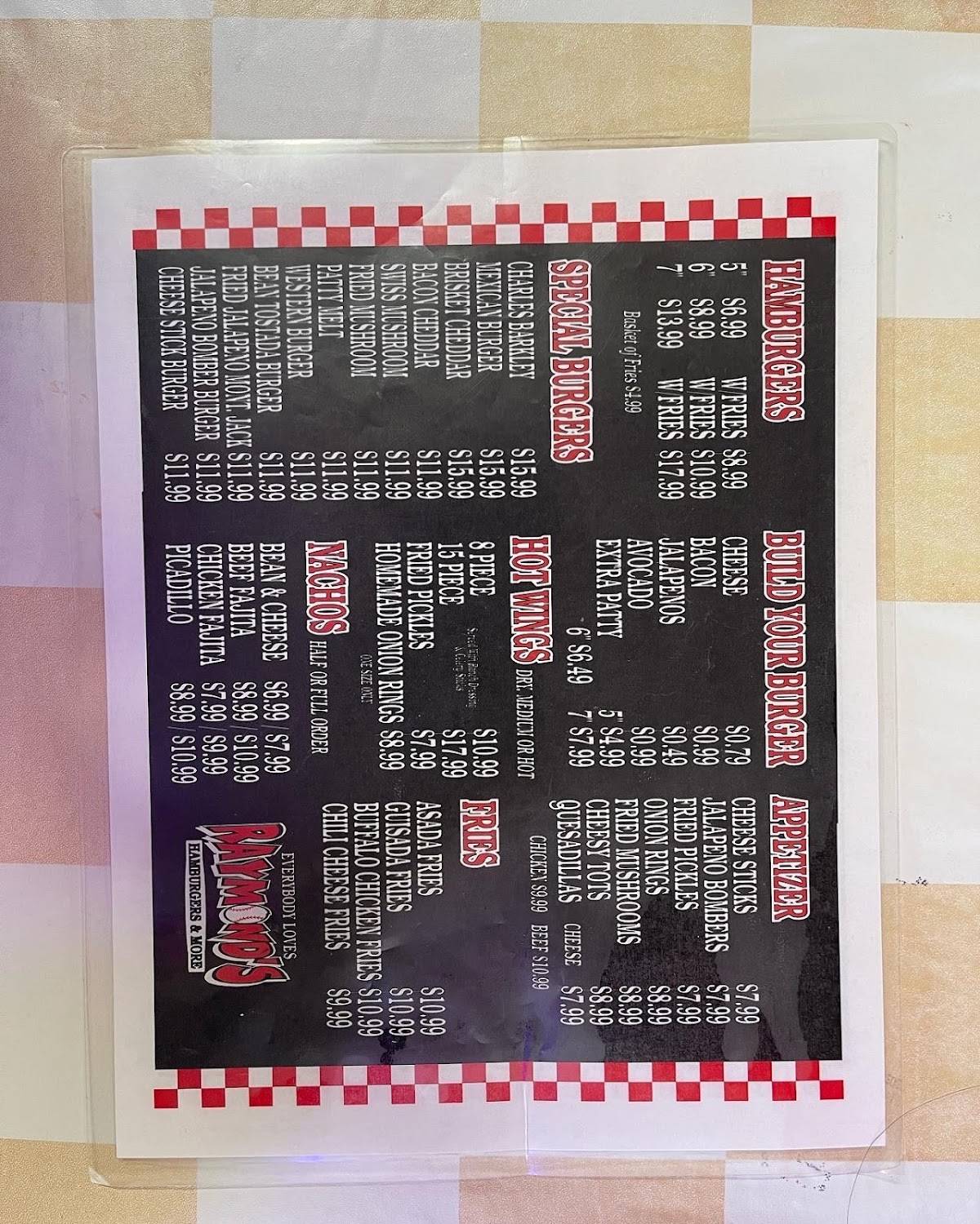 Menu at Everybody Loves Raymond's Tacos restaurant, San Antonio