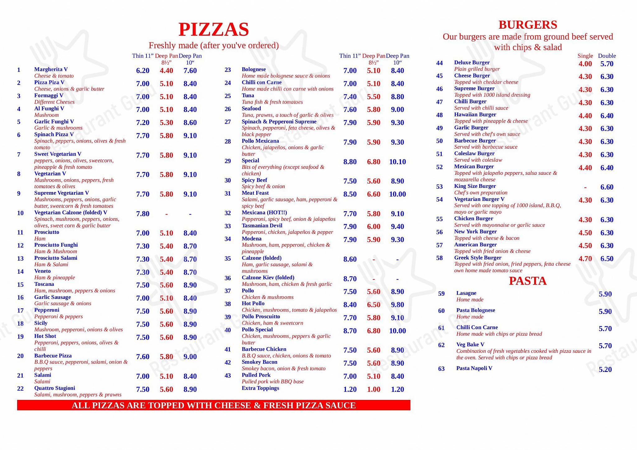 Menu at Fairy Pizza pizzeria, Rotherham, 127C Bawtry Rd