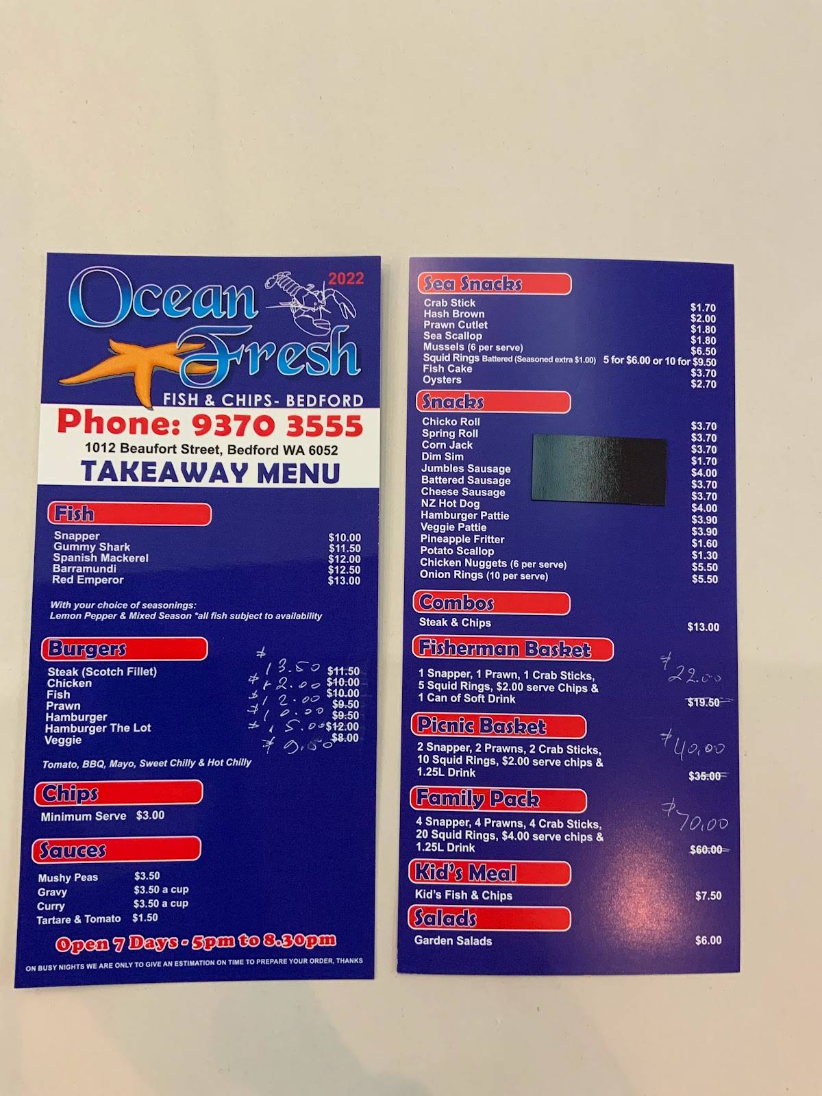 Menu at Ocean Fresh Fish & Chips Bedford fast food, Bedford