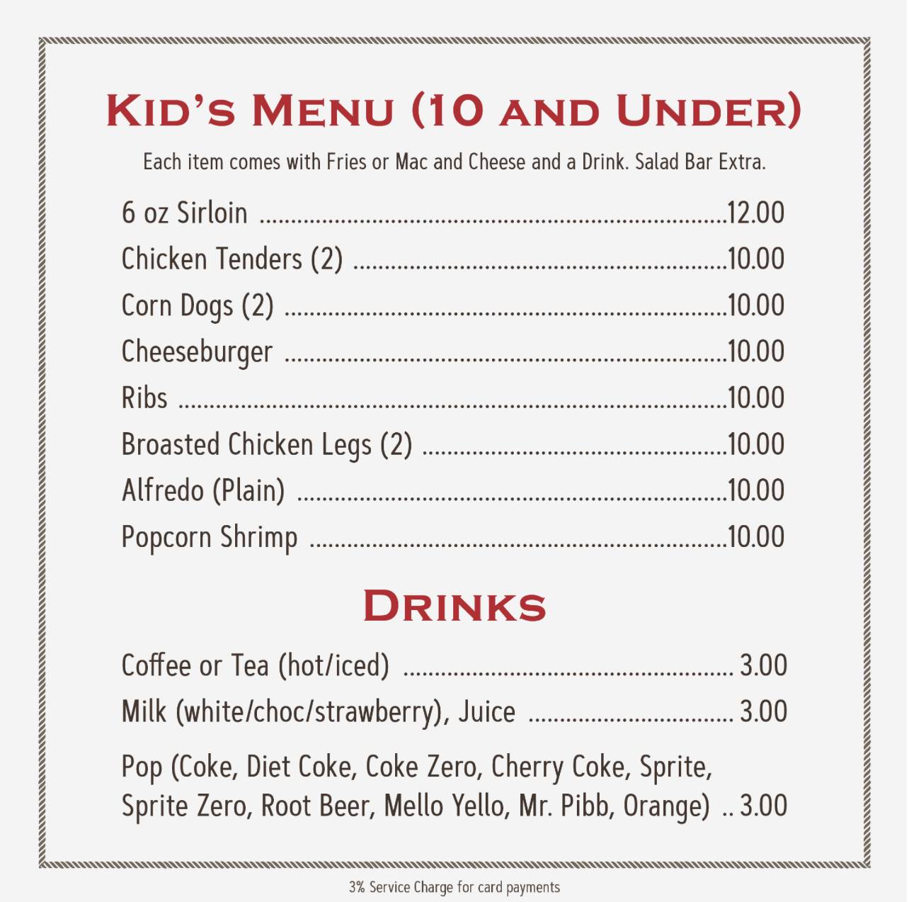 Menu at Fireside Steakhouse & Lounge, Anthon