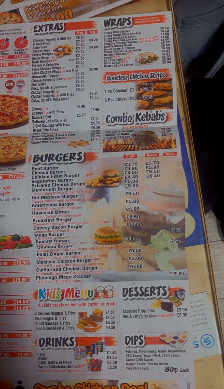 Menu at Flamingo Pizza & Kebab restaurant, Church Stretton