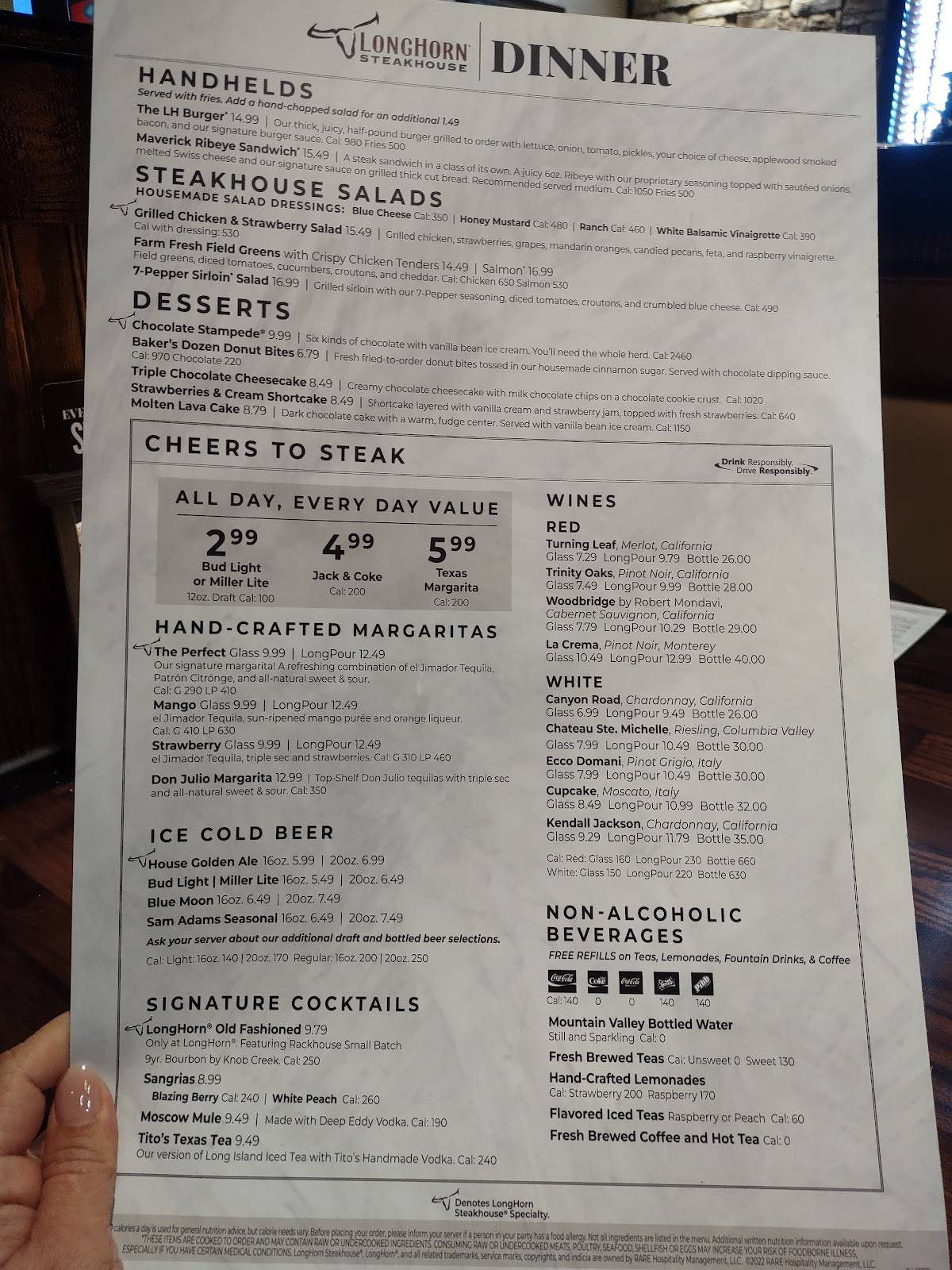 Menu at LongHorn Steakhouse, Fort Collins