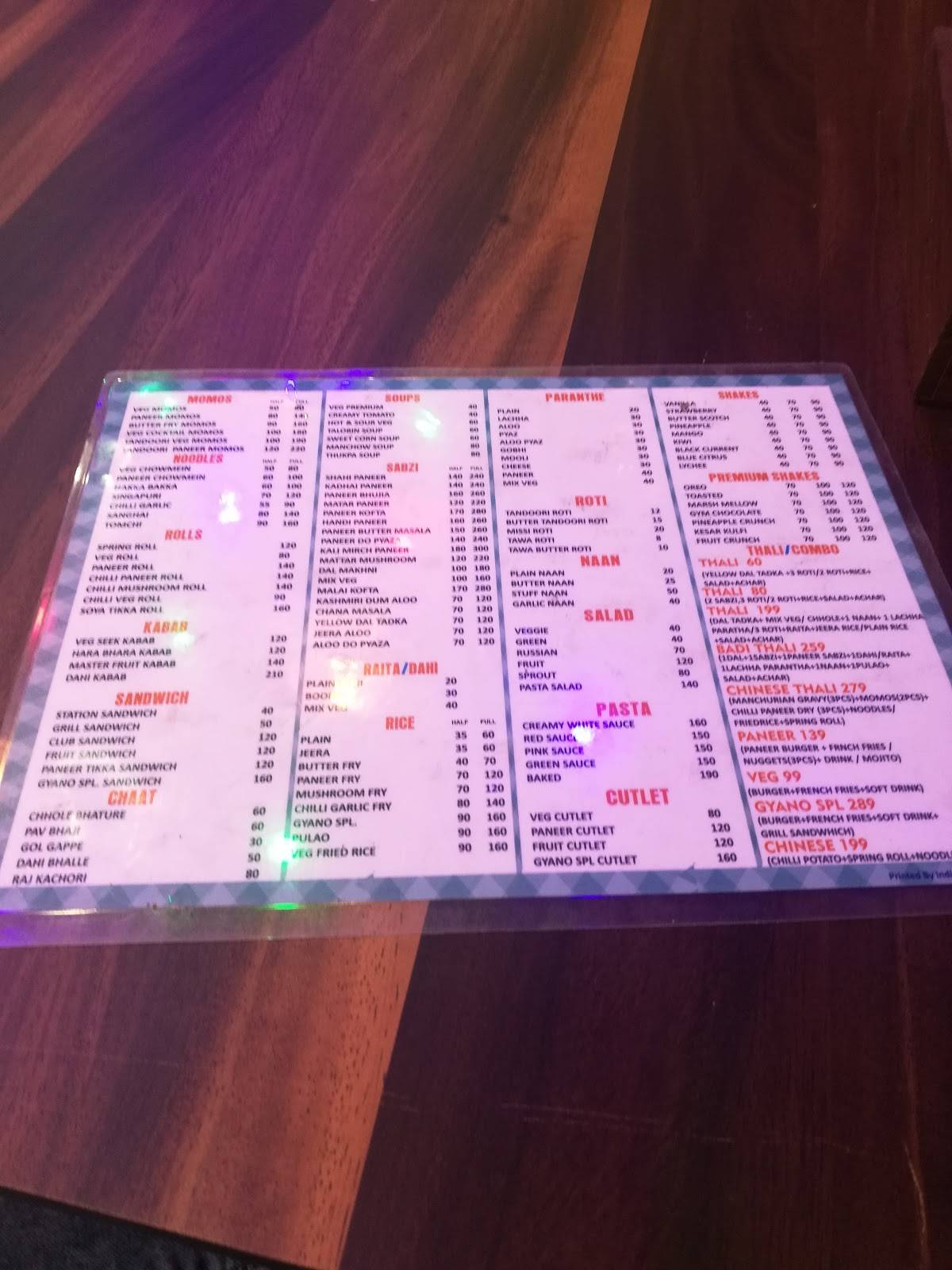 Menu at GYANO EXPRESS, New Delhi