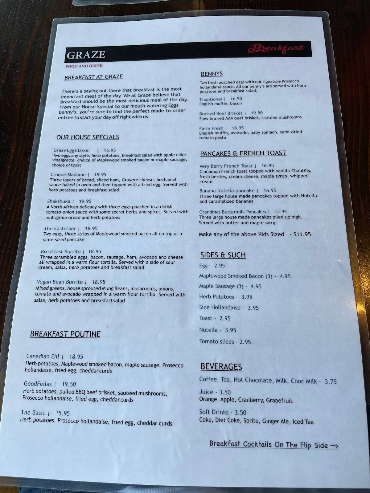 Menu at Graze Food & Drink pub & bar, Canmore