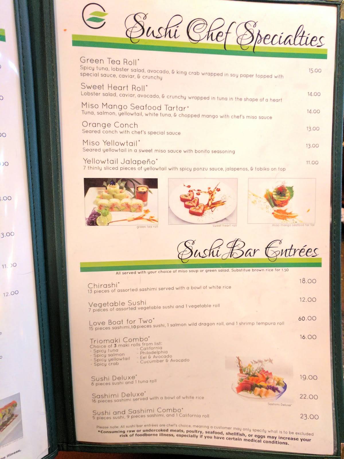 Menu at Green Tea Sushi Japanese Restaurant, Asheville
