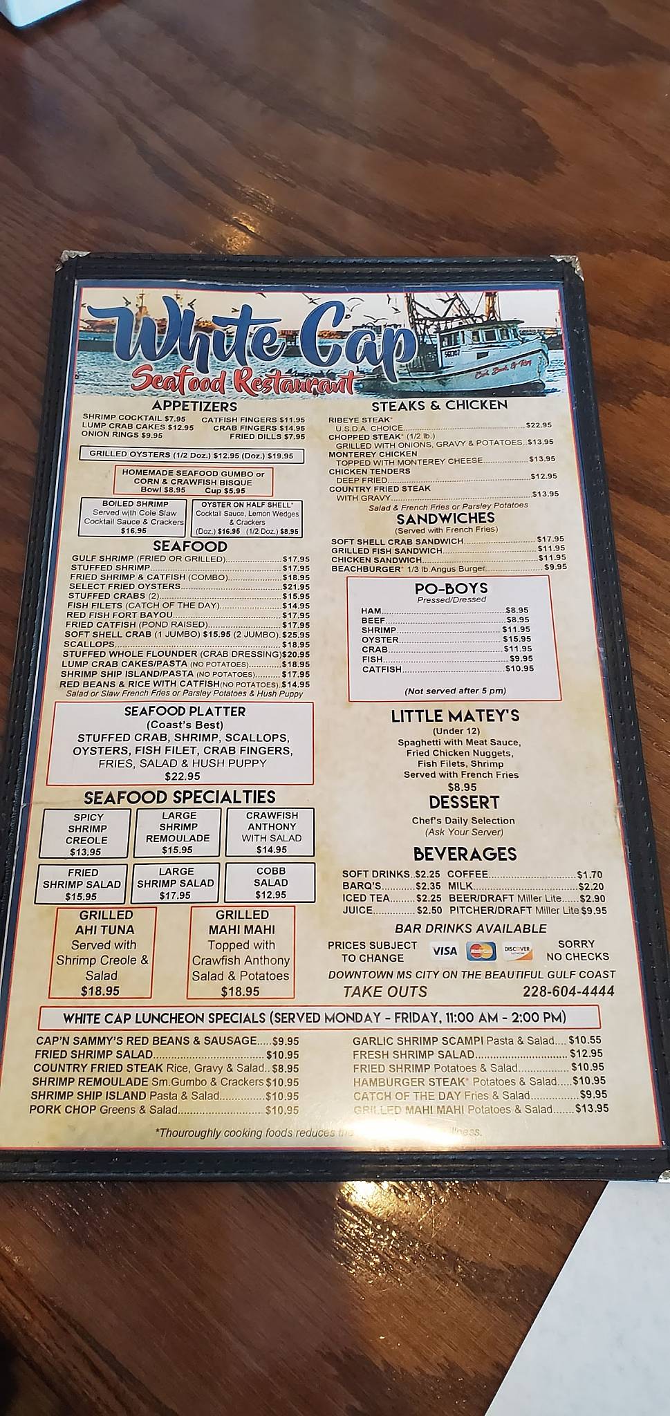 Menu at White Cap Restaurant, Gulfport, 560 Beach Dr