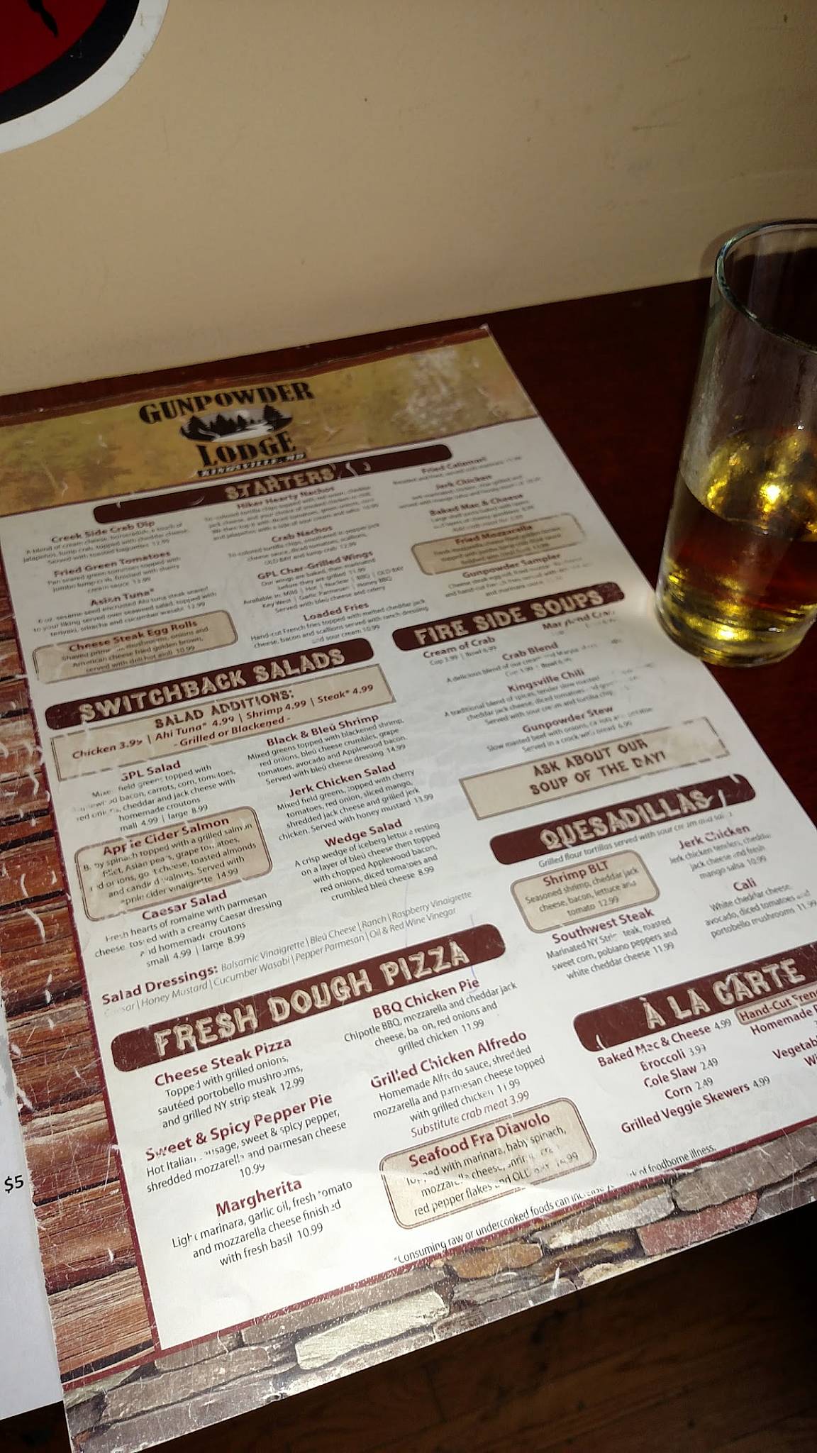 Menu at Gunpowder Lodge pub & bar, Kingsville