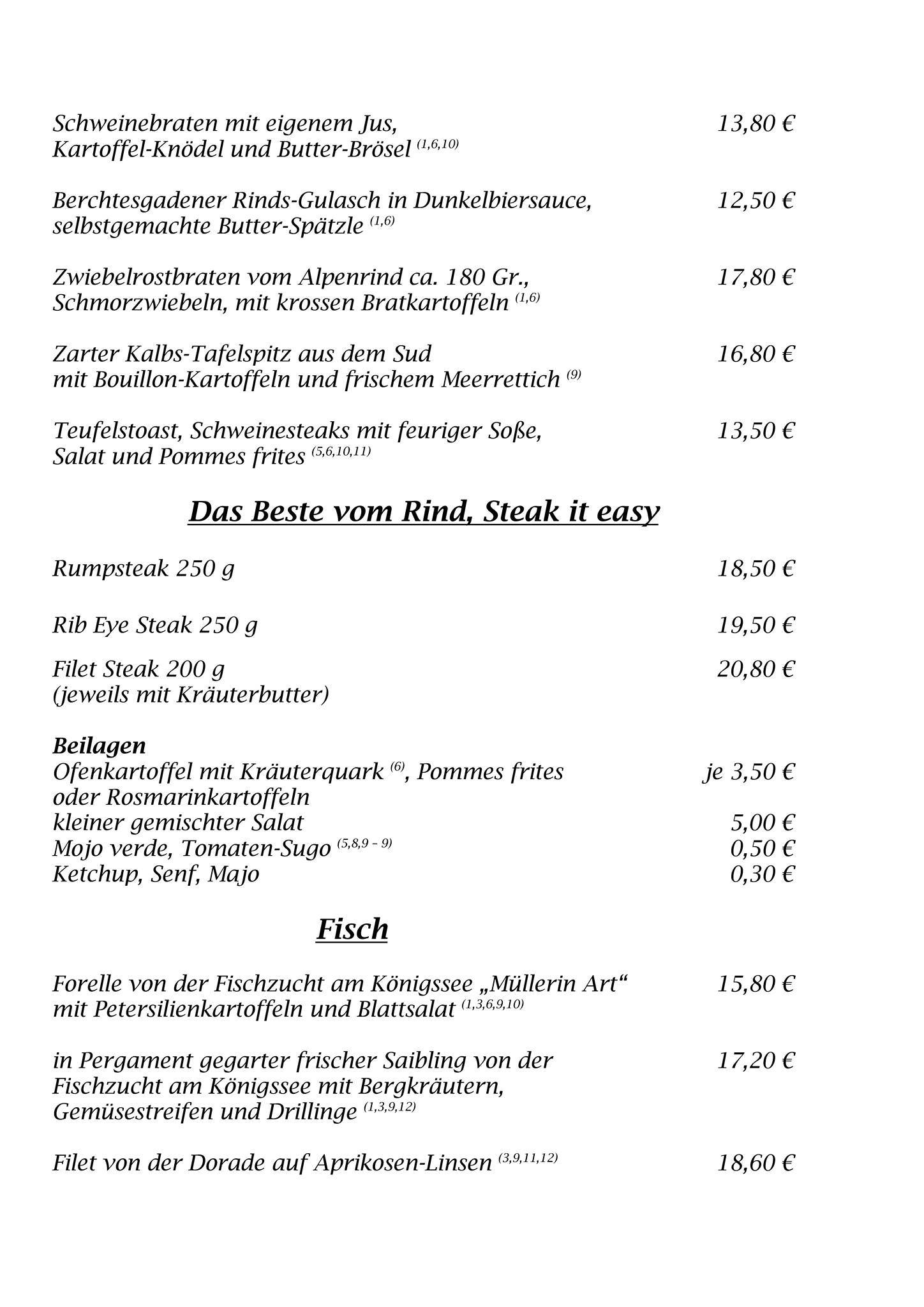 Speisekarte Von Bergh Tte Holzk Fer Restaurant Berchtesgaden