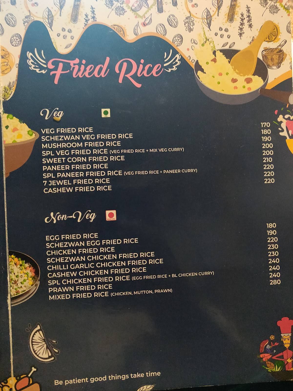 Menu at Hungry Birds, Kakinada, BVS Patrudu St