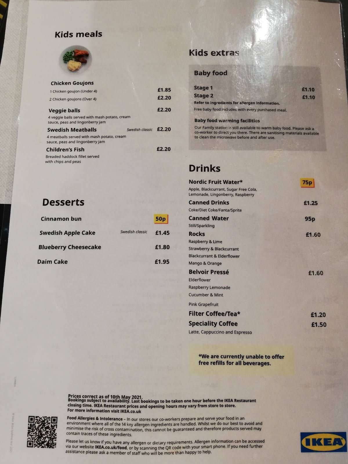 Menu at IKEA Restaurant Greenwich, London, 5557 Bugsby's Way