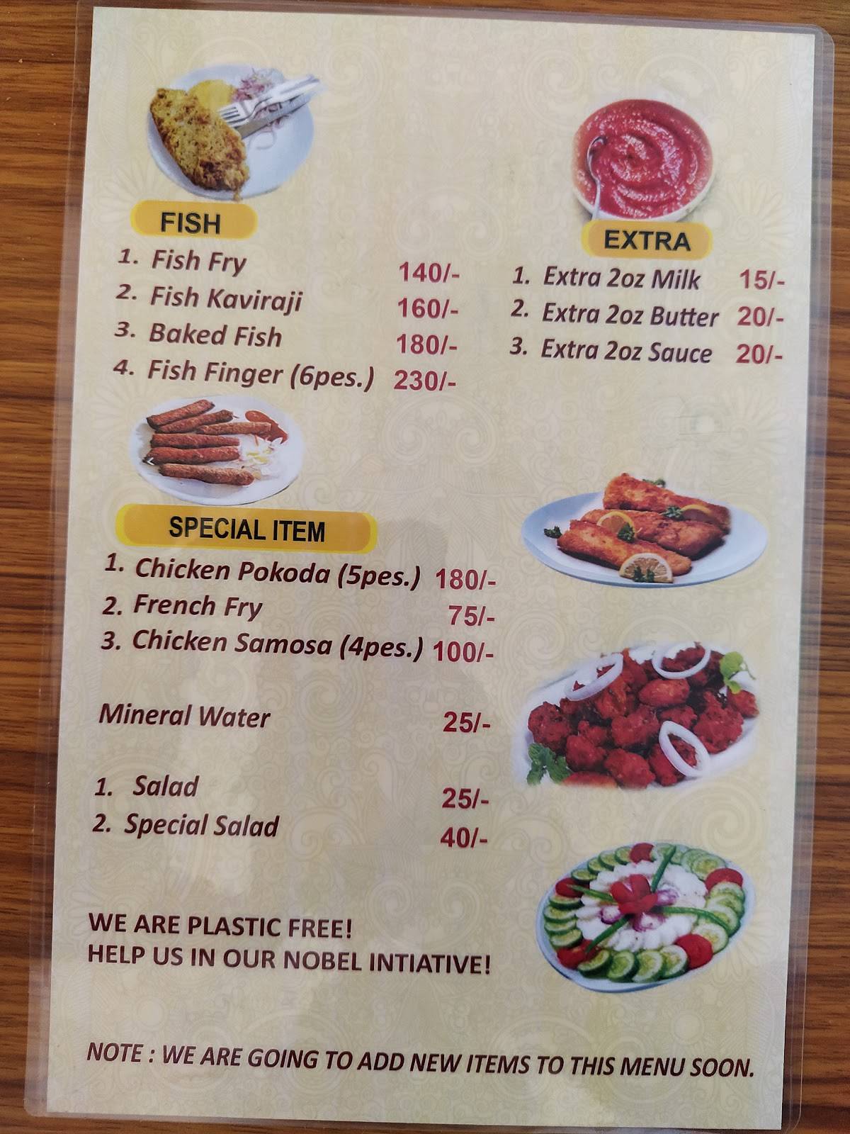Menu at Indian Coffee House, Serampore, India