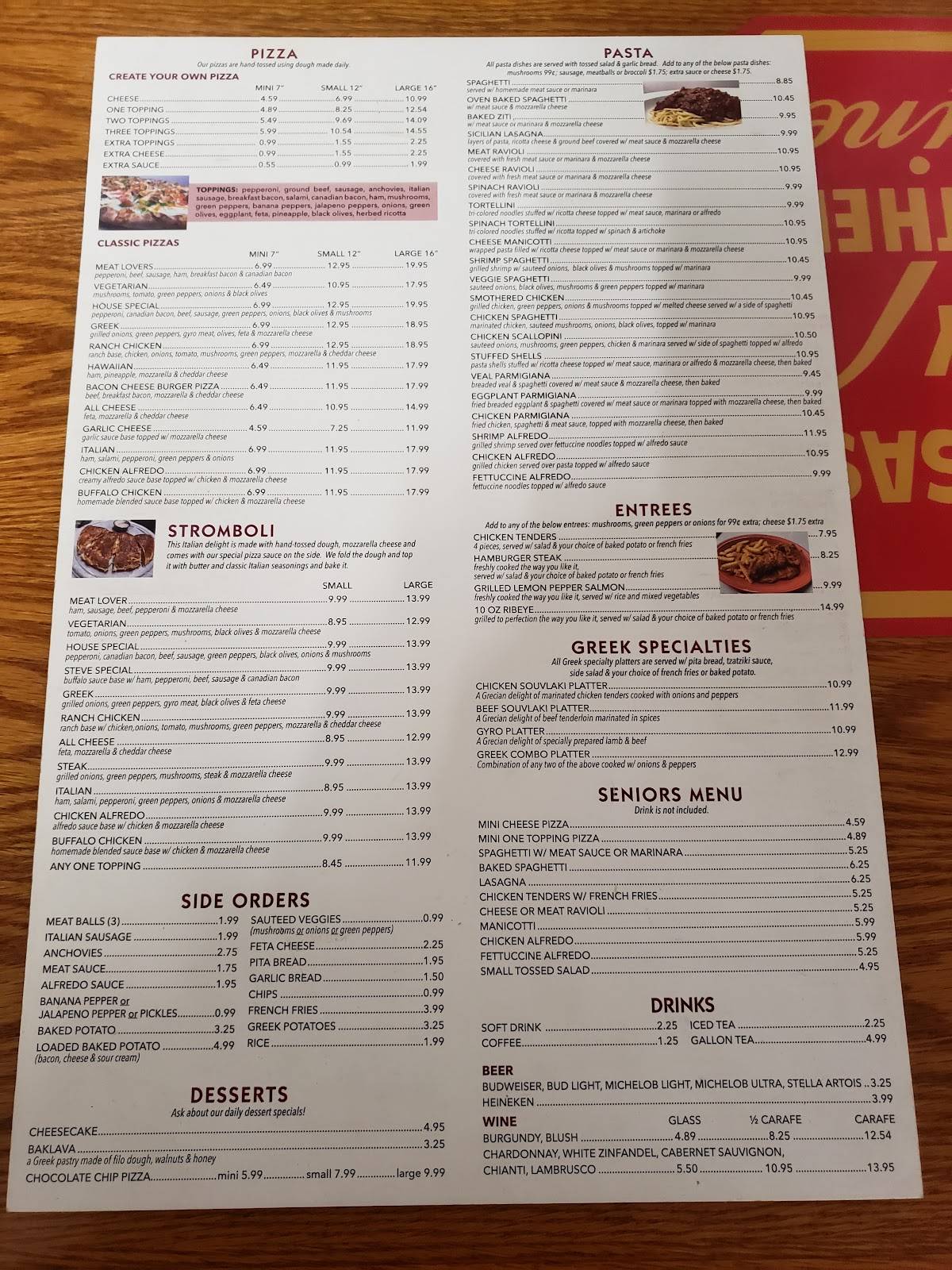 Menu at Inman House of Pizza restaurant, Inman
