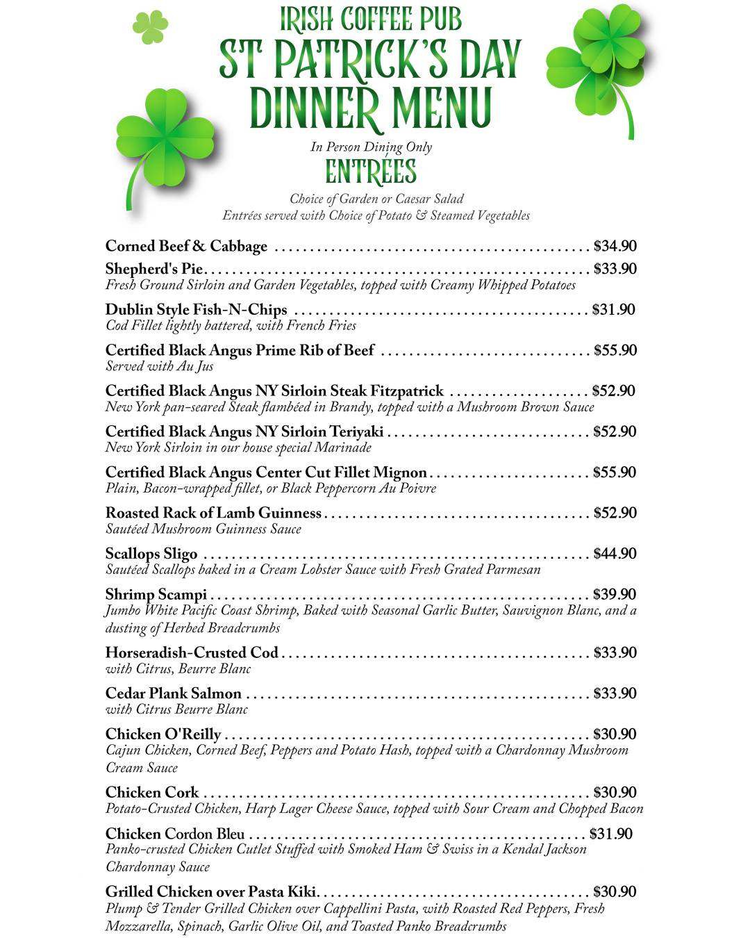 Menu at Irish Coffee Pub, East Islip