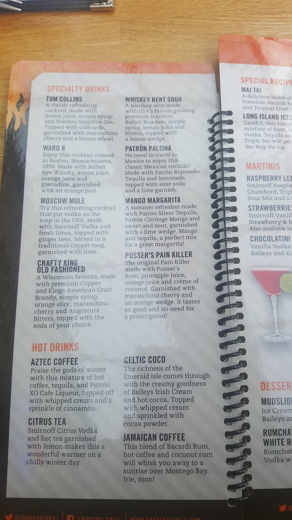 Menu at Charcoal Grill & Rotisserie steakhouse, Kenosha