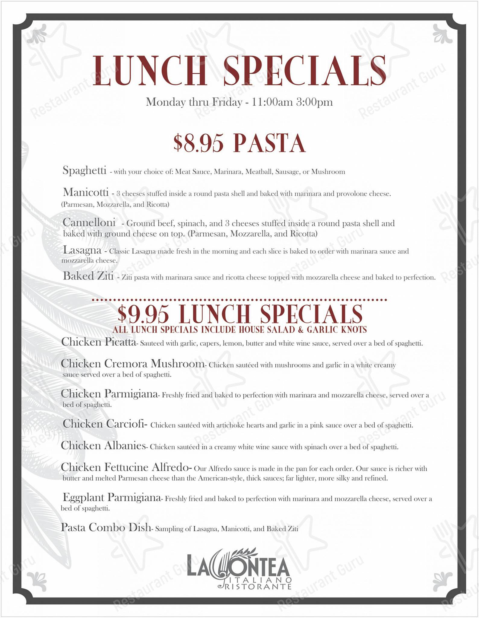 Menu at La Contea Italiano Ristorante pizzeria, Baton Rouge