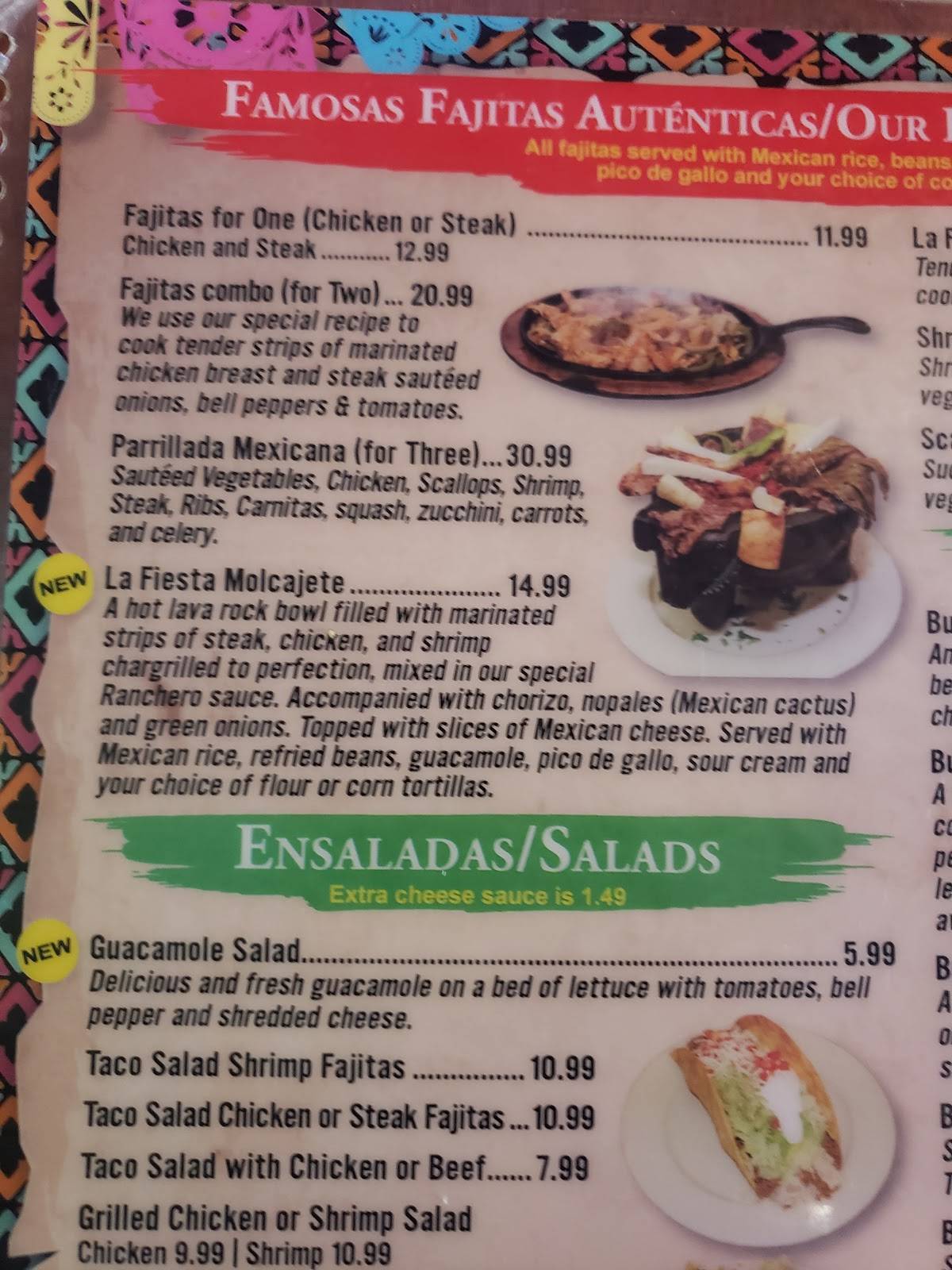 Menu at La Fiesta Mexican Restaurant, Knoxville