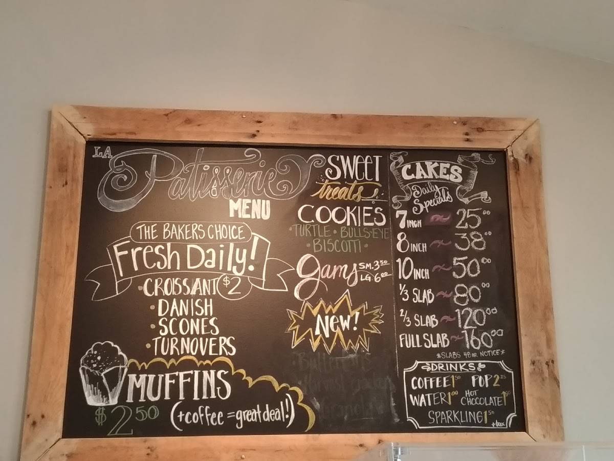 Menu at La Patisserie bakery, Kitchener