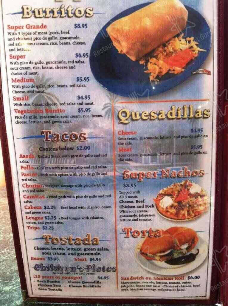 Menu at La Roca Mexican Restaurant, Newport