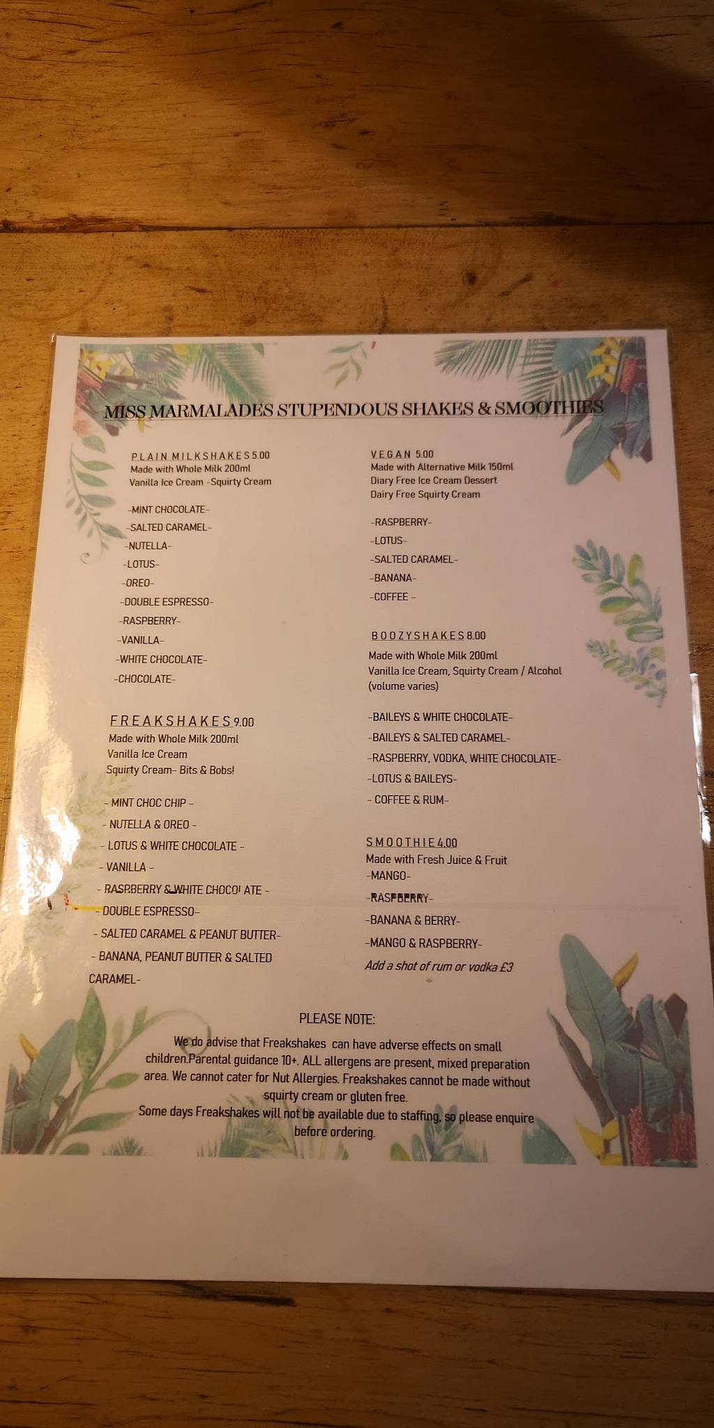 Menu at Lady Marmalades cafe, Nantwich