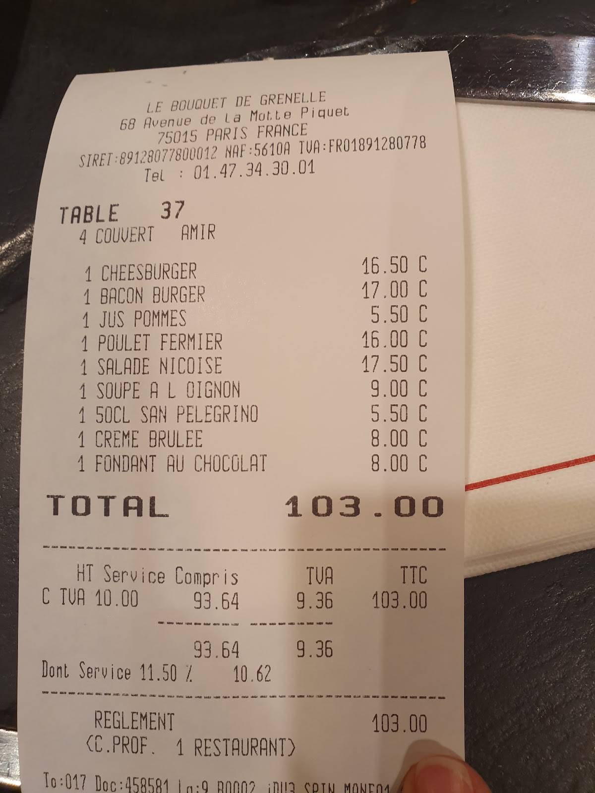 Menu au Le Bouquet de Grenelle pub et bar, Paris, 68 Av. de la Motte