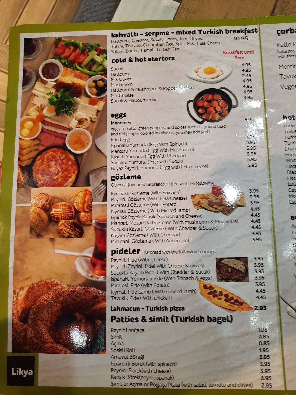 Menu at Likya restaurant, London, 6870 Golders Green Rd