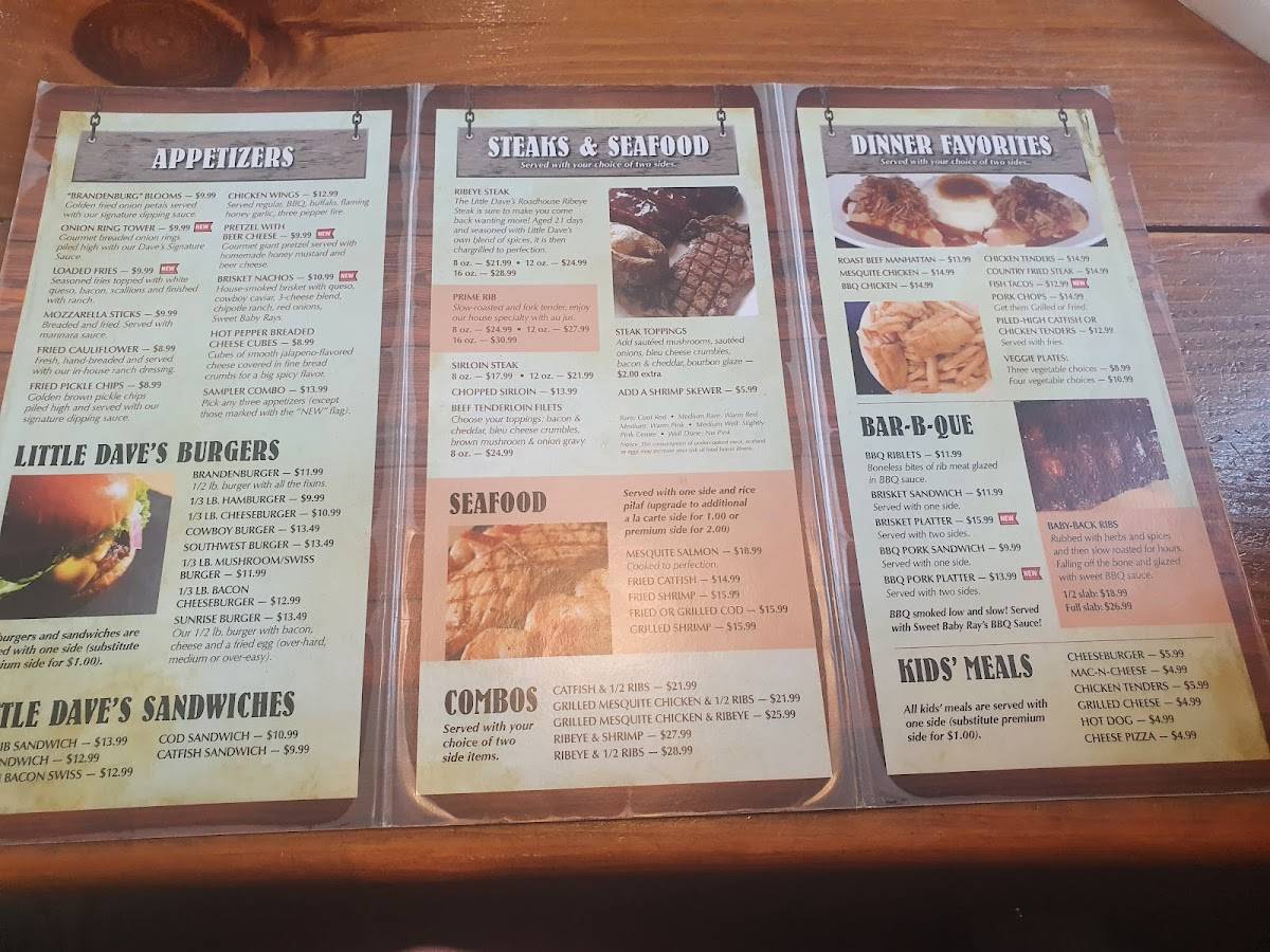 Menu at Little Dave's Roadhouse steakhouse, Brandenburg