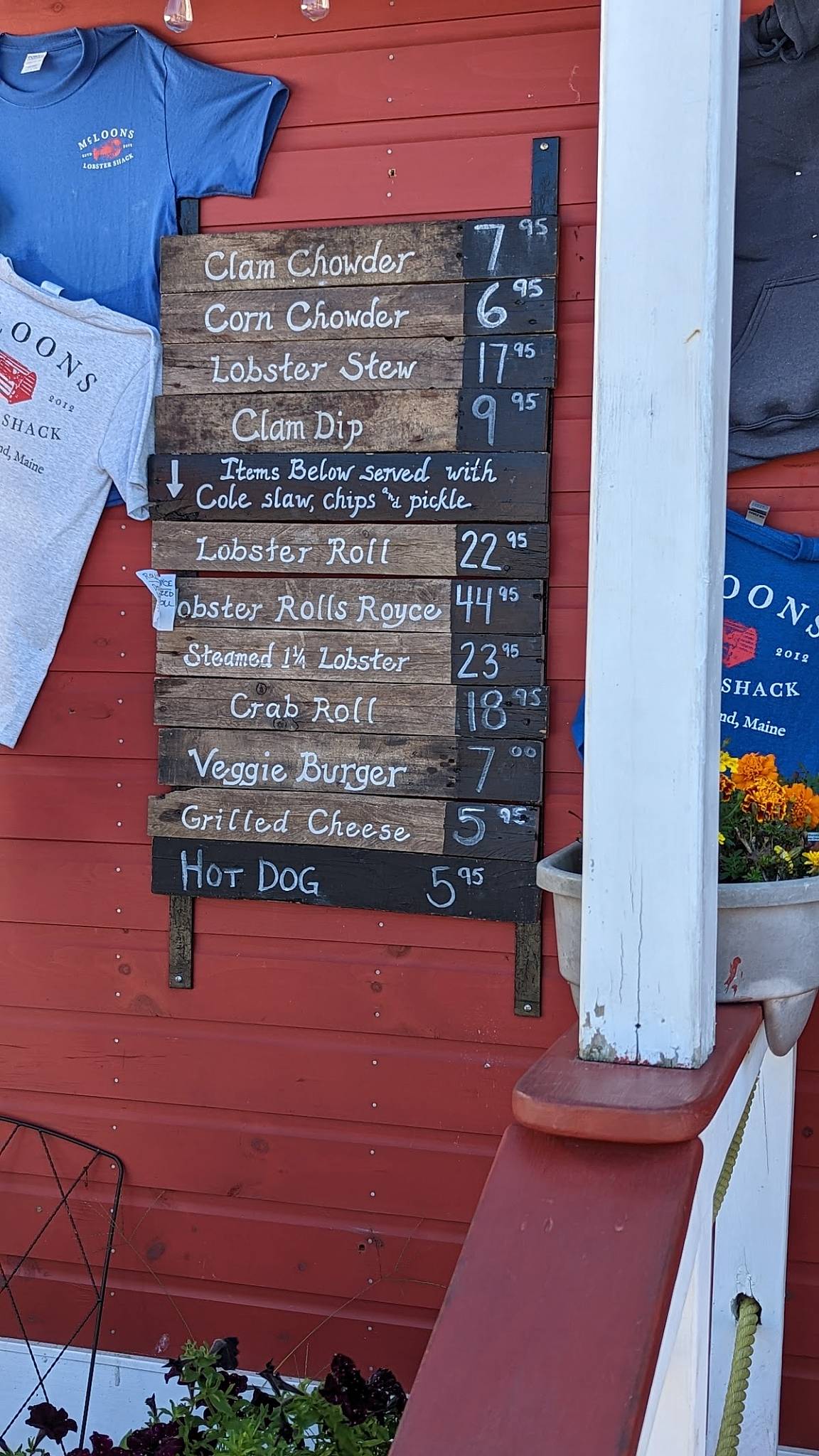 Menu at McLoons Lobster Shack restaurant, South Thomaston