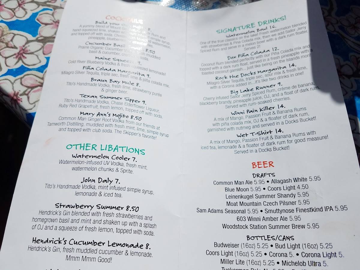 Menu at Town Docks Restaurant - Summers Only, Meredith