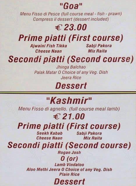 Menu di Taste of India 